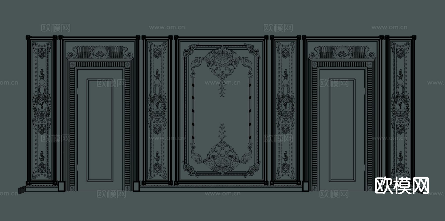 欧式护墙板su模型下载（渲染图1）