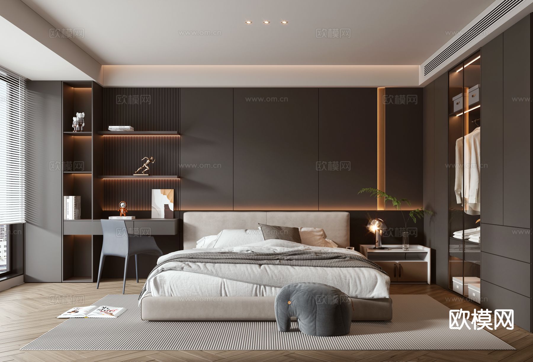 现代卧室 主卧3d模型下载