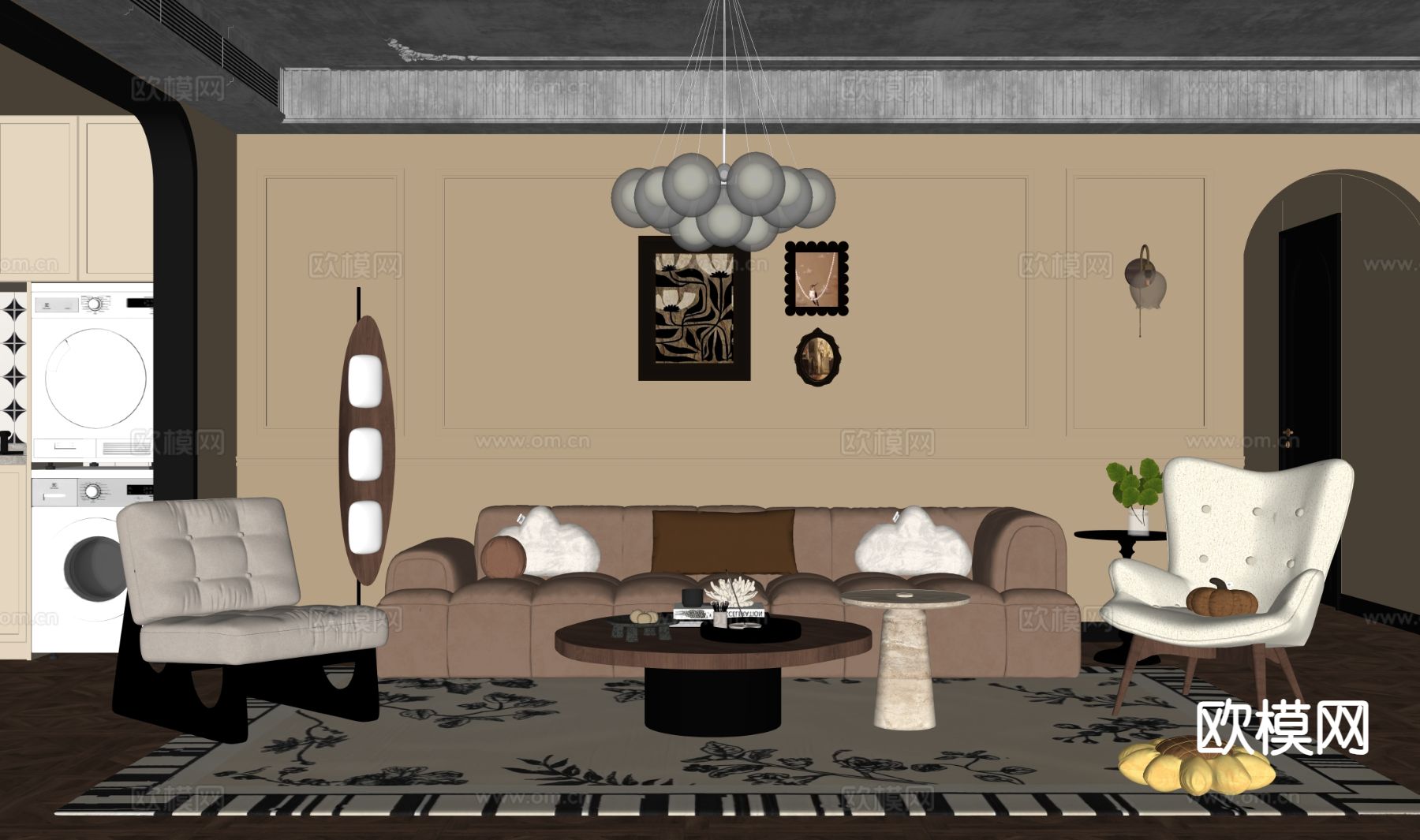 中古风客厅su模型下载（渲染图1）