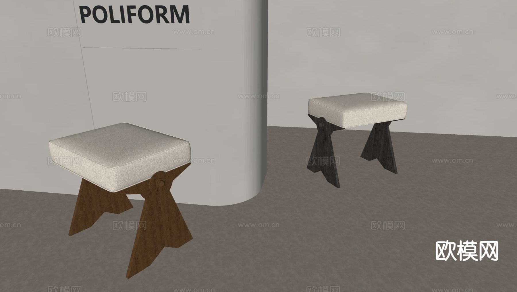 北欧实木换鞋凳su模型下载（渲染图1）