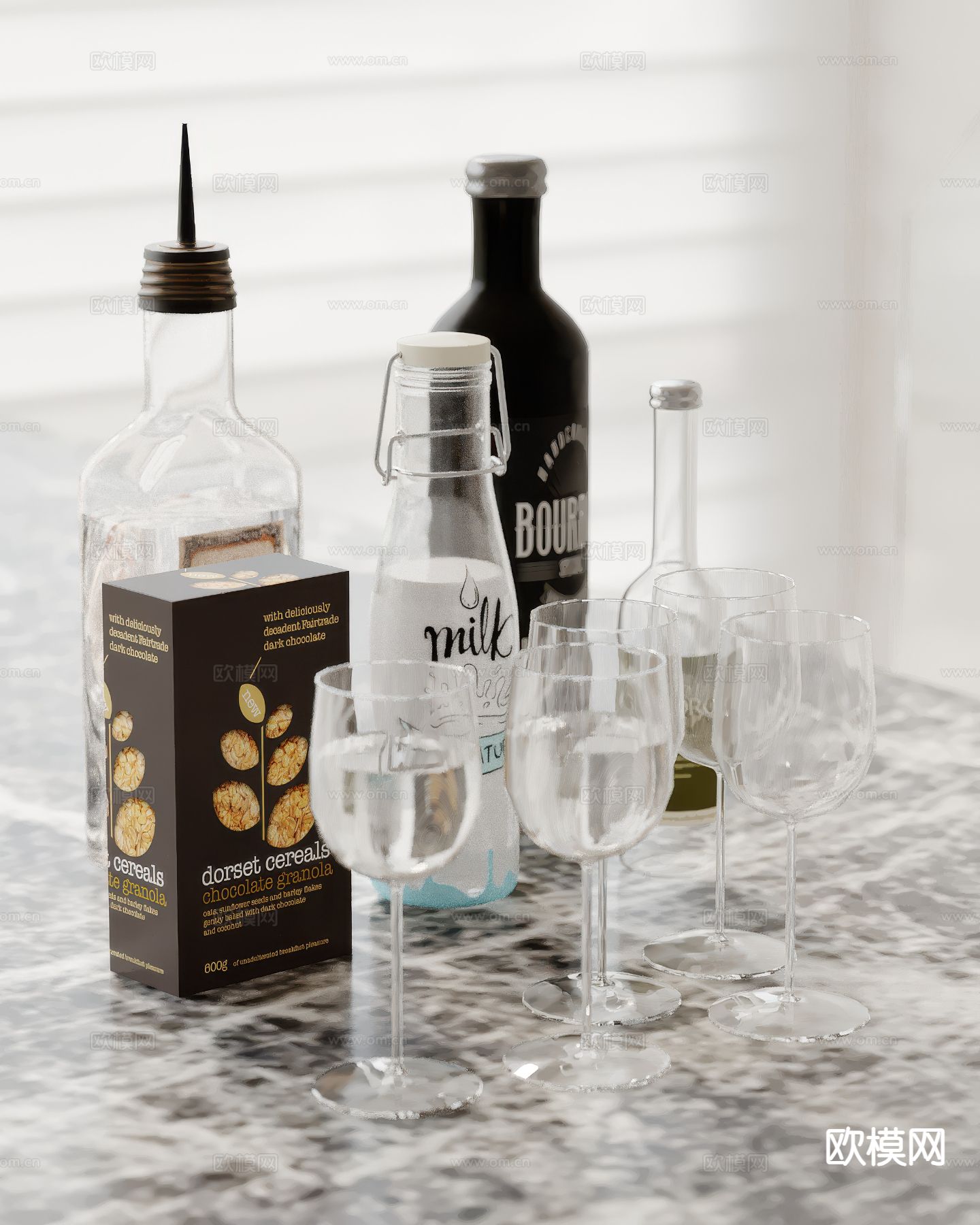 酒水 酒瓶 饮料 高脚杯su模型下载（渲染图2）
