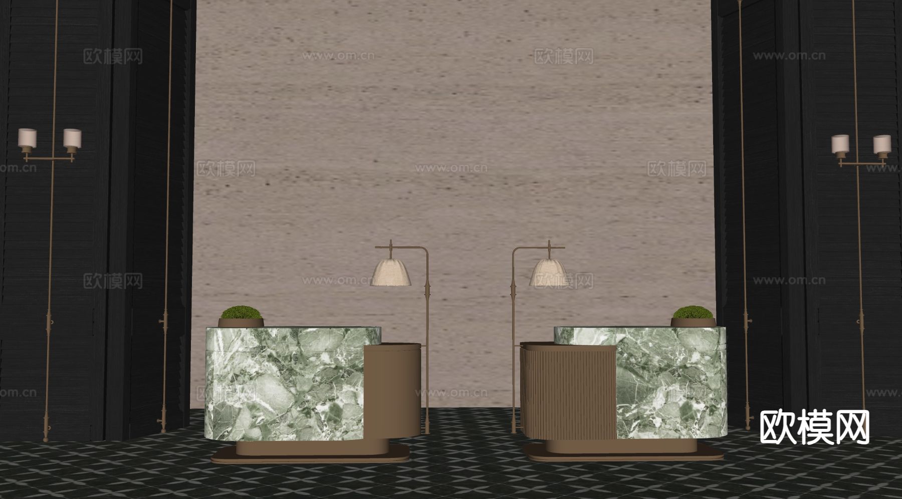 售楼处大堂 接待台 前台su模型下载（渲染图1）