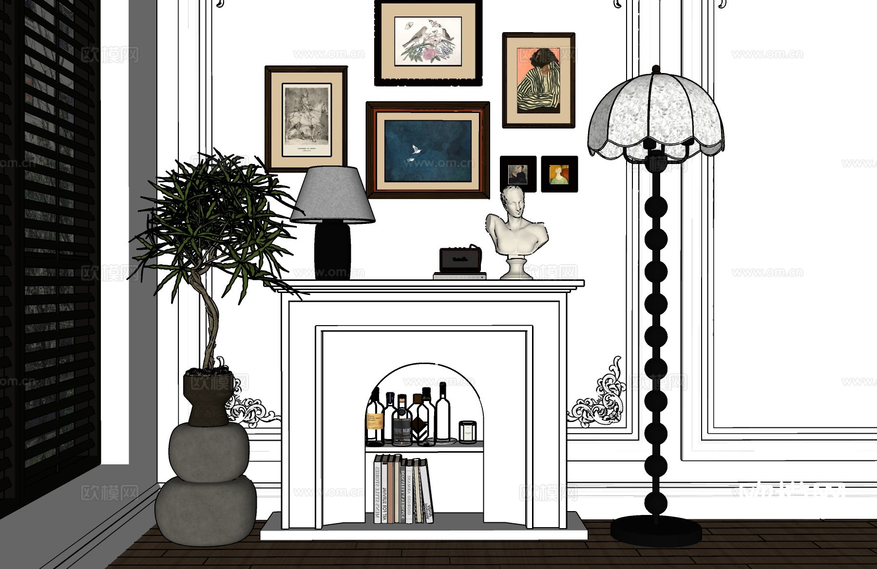 法式壁炉su模型下载（渲染图2）