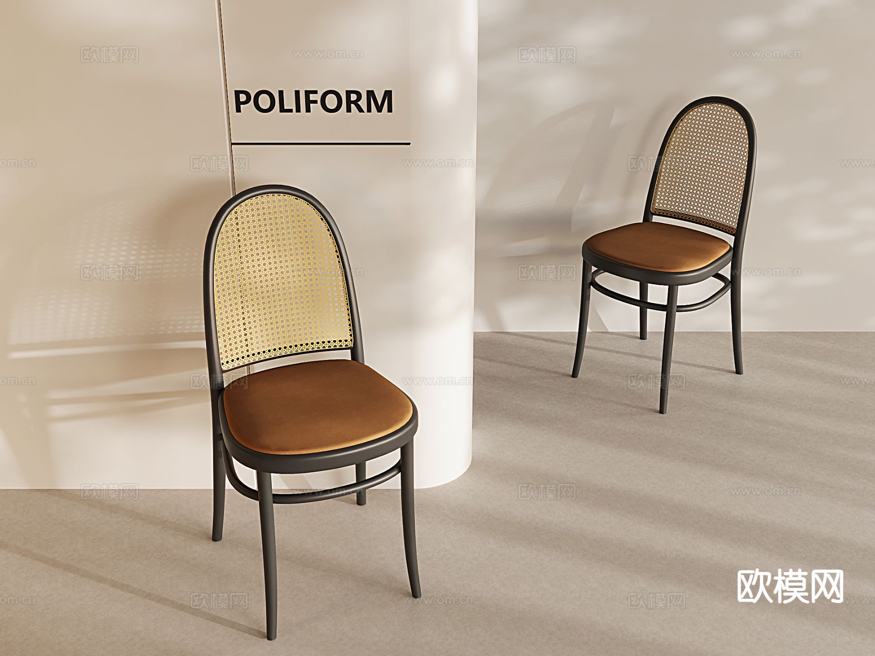 中古风椅子 藤编椅 餐椅su模型下载（渲染图2）