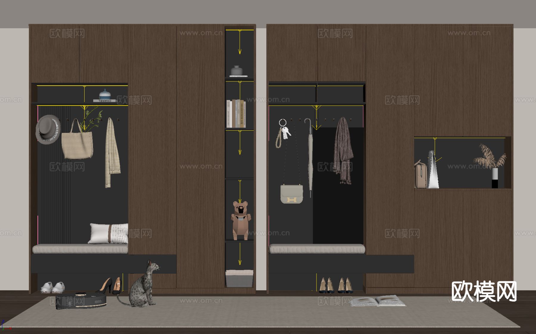 中古风鞋柜su模型下载（渲染图1）