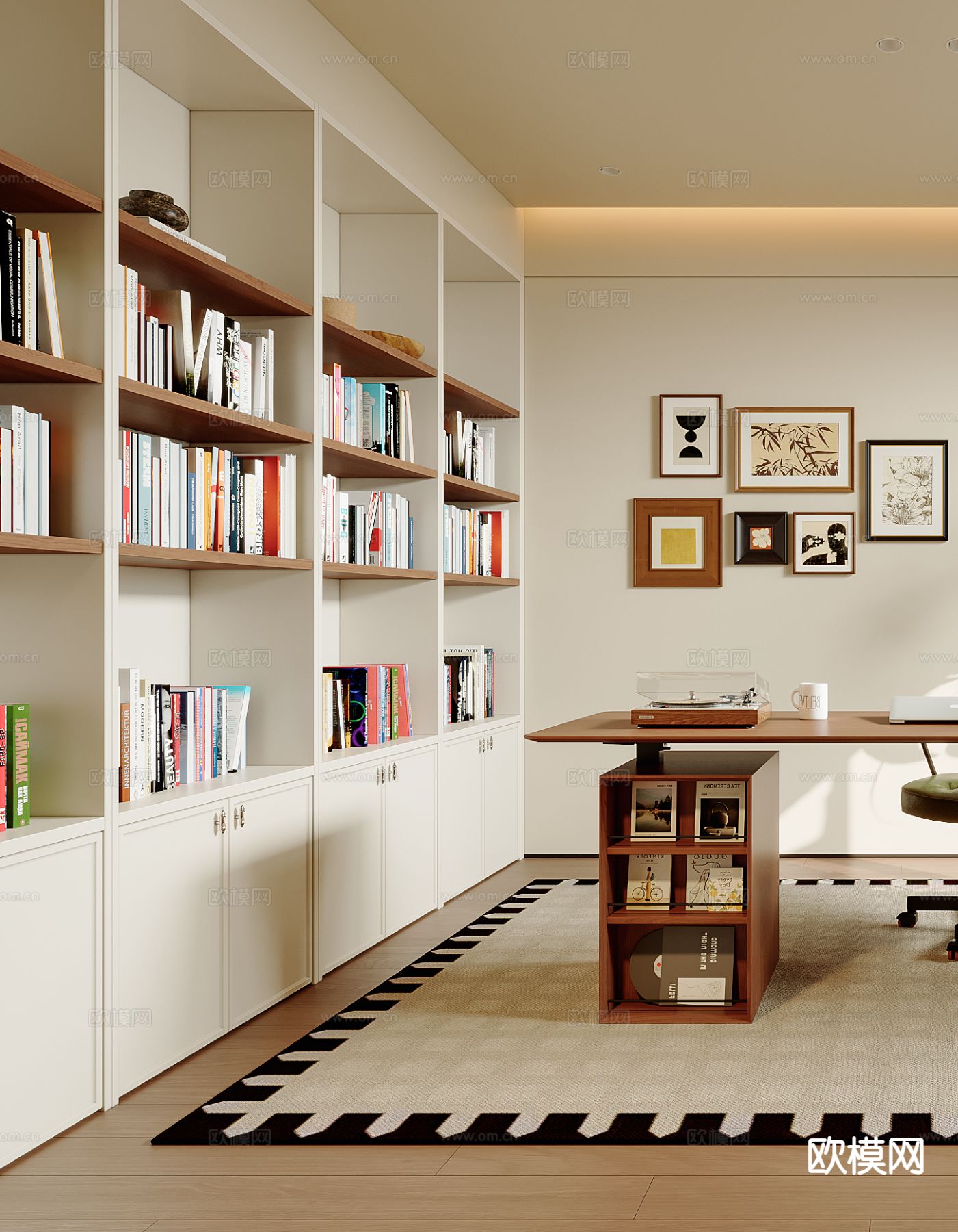 中古风书房3d模型下载（渲染图2）