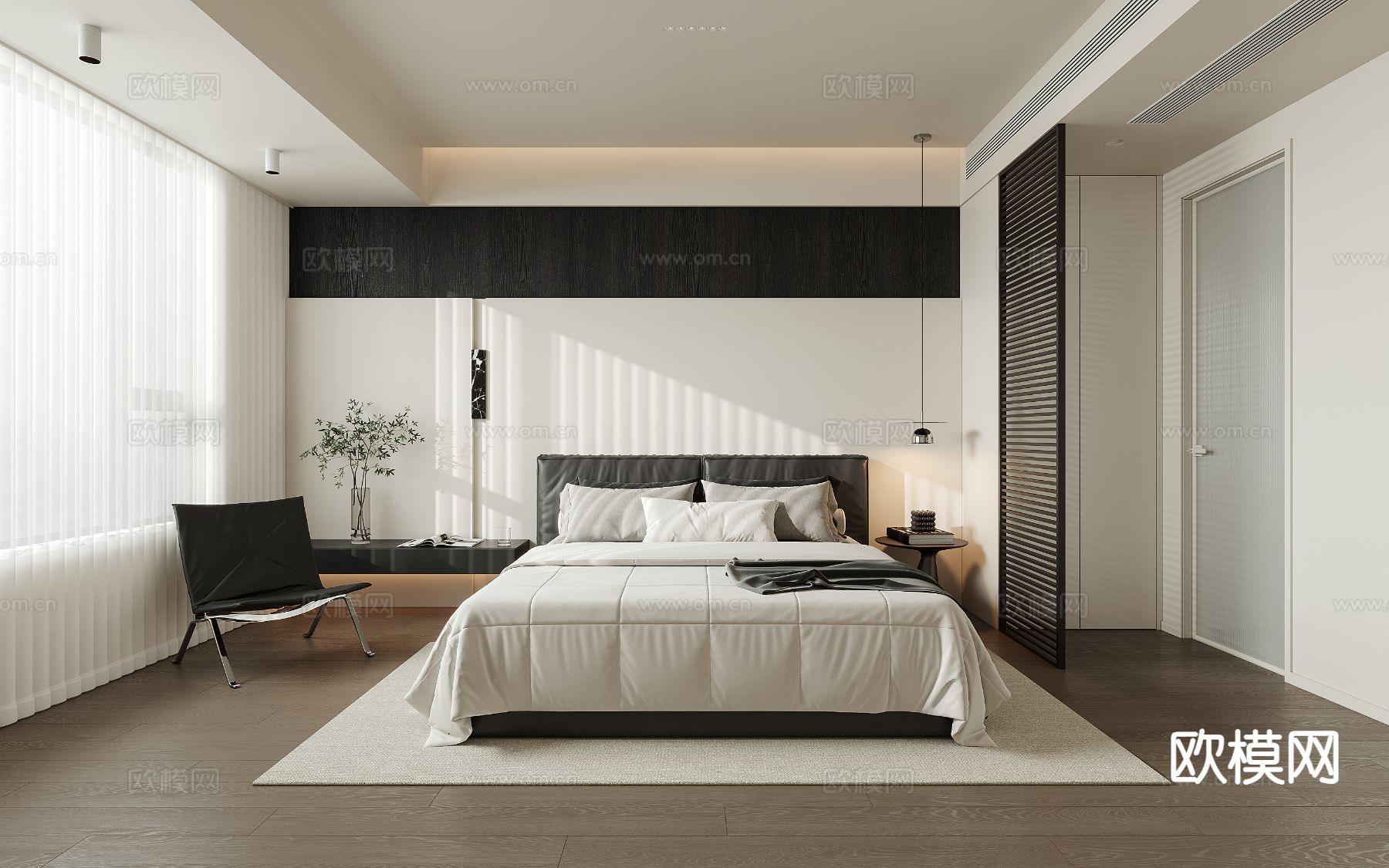 现代卧室 主卧su模型下载（渲染图2）