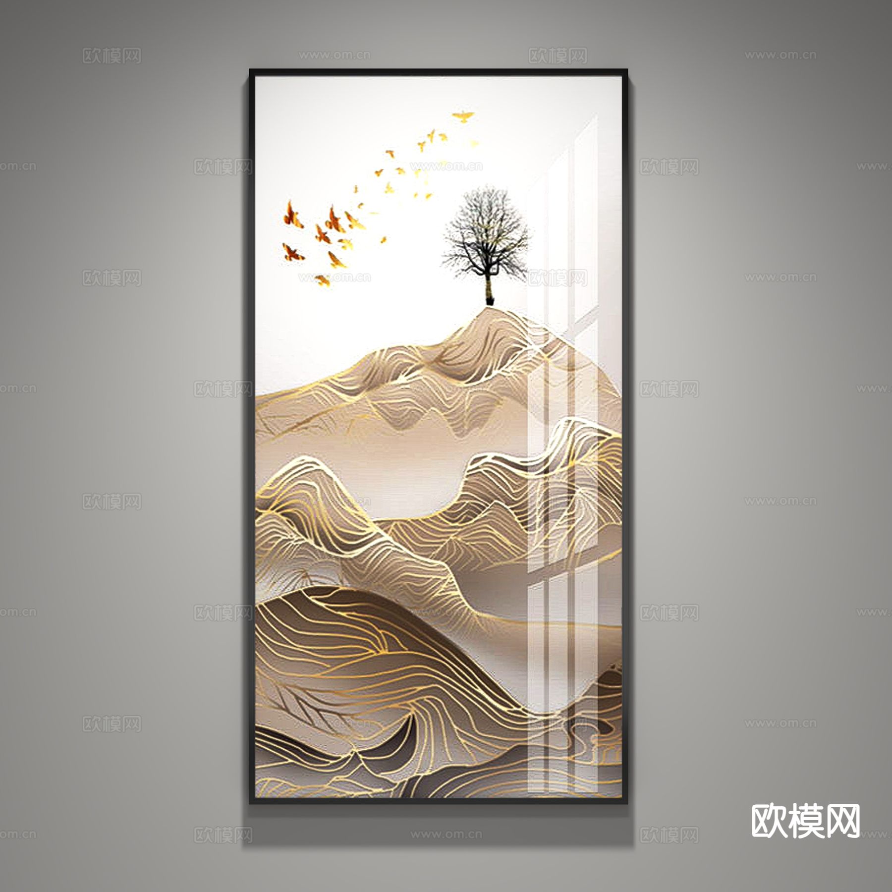 新中式 风景画 描金挂画3d模型