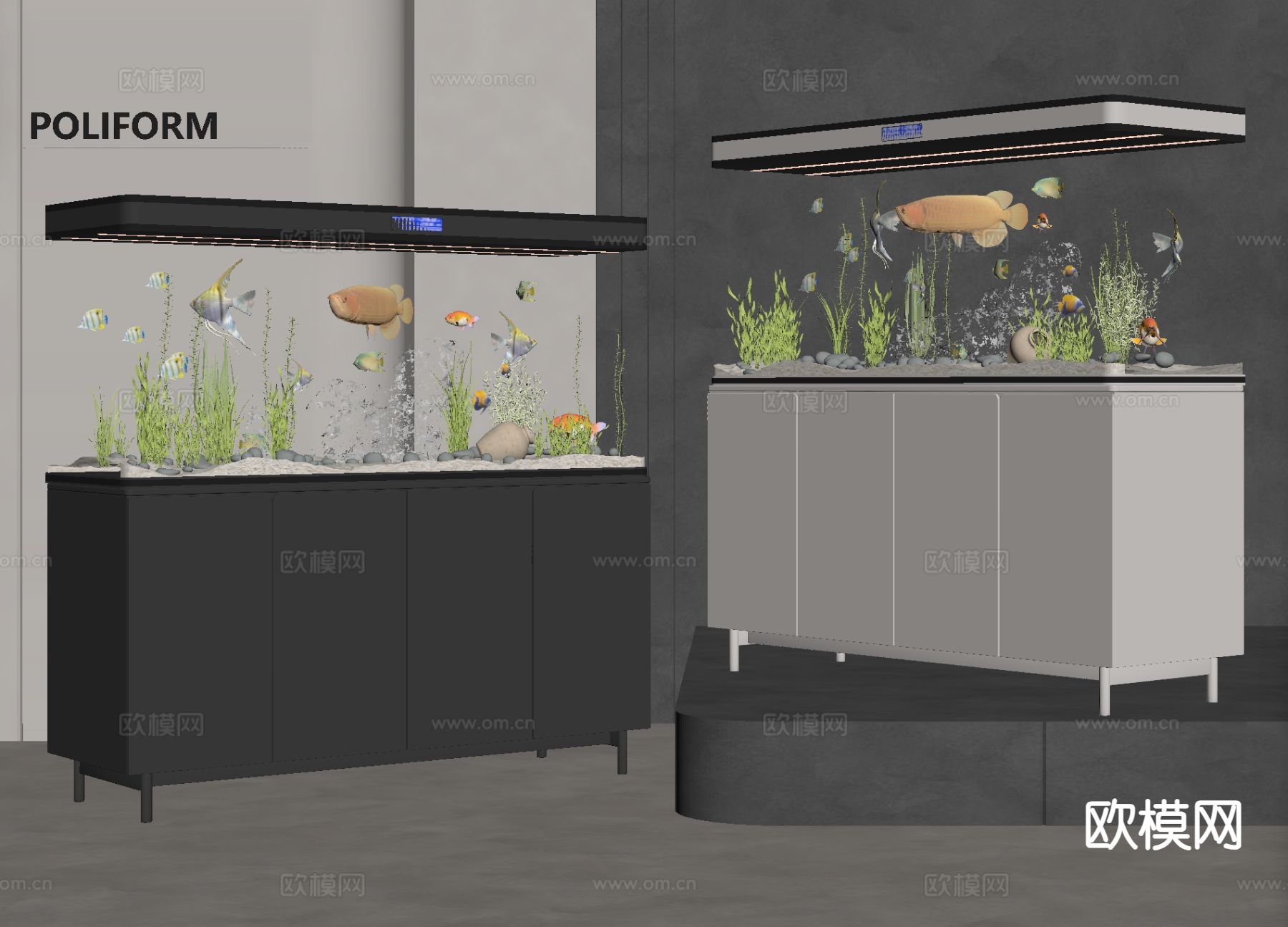 现代鱼缸su模型下载（渲染图1）
