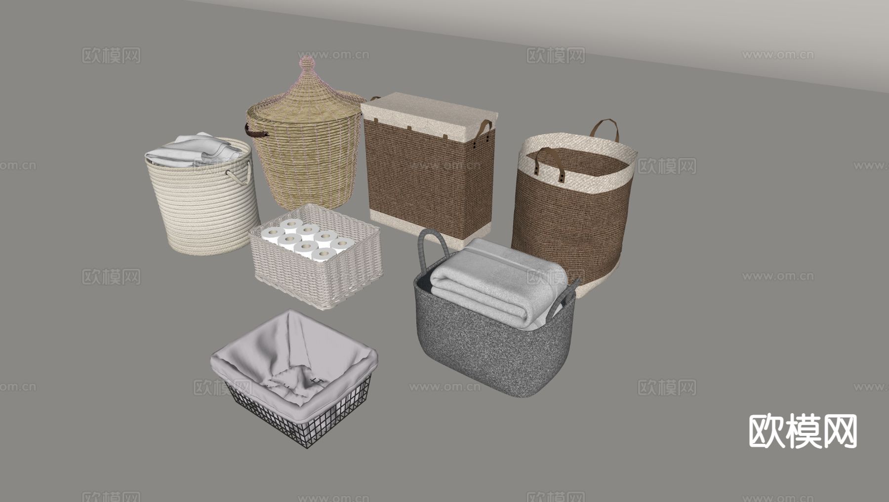 北欧收纳筐 收纳箱su模型下载（渲染图1）