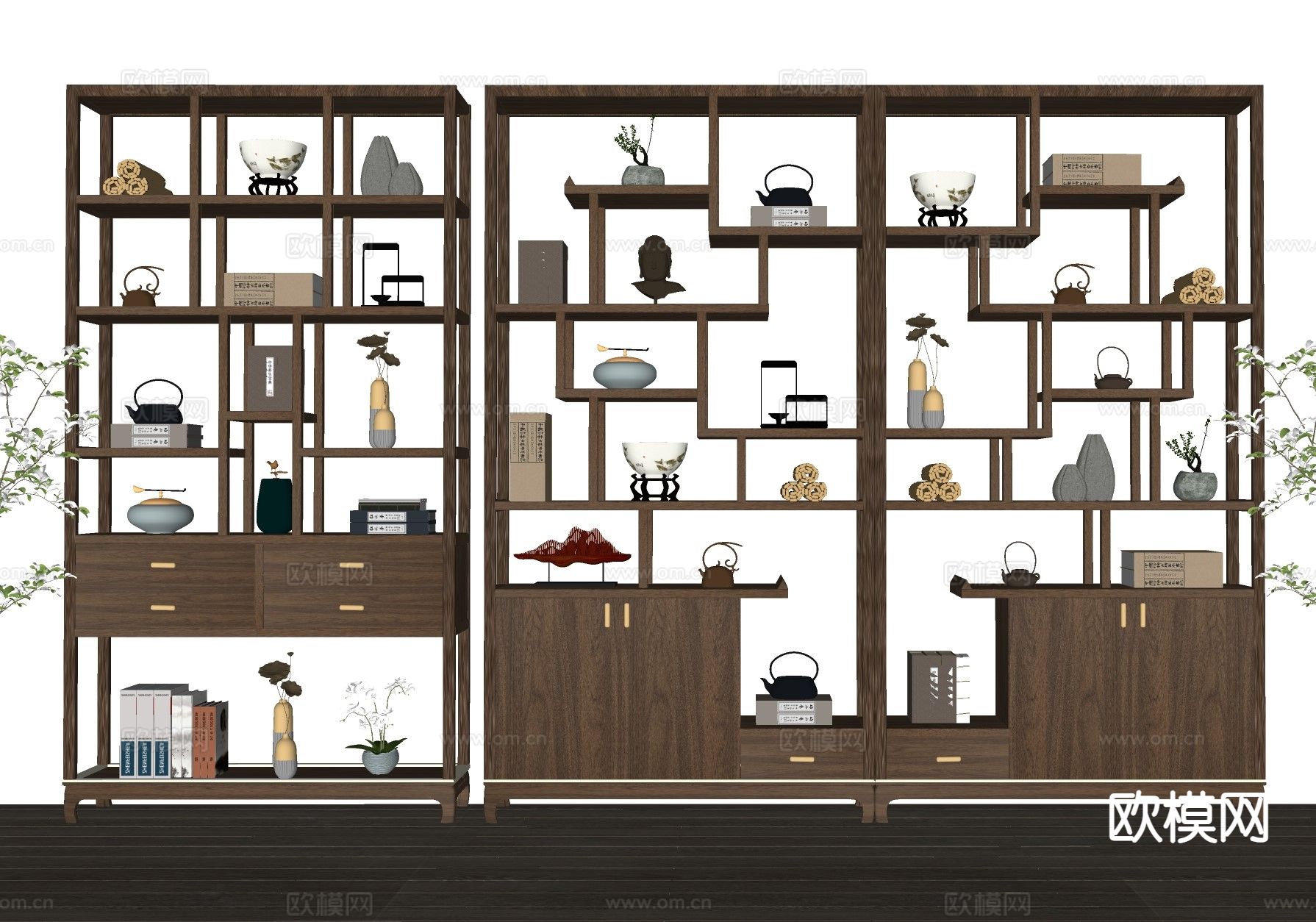 新中式博古架su模型下载（渲染图1）