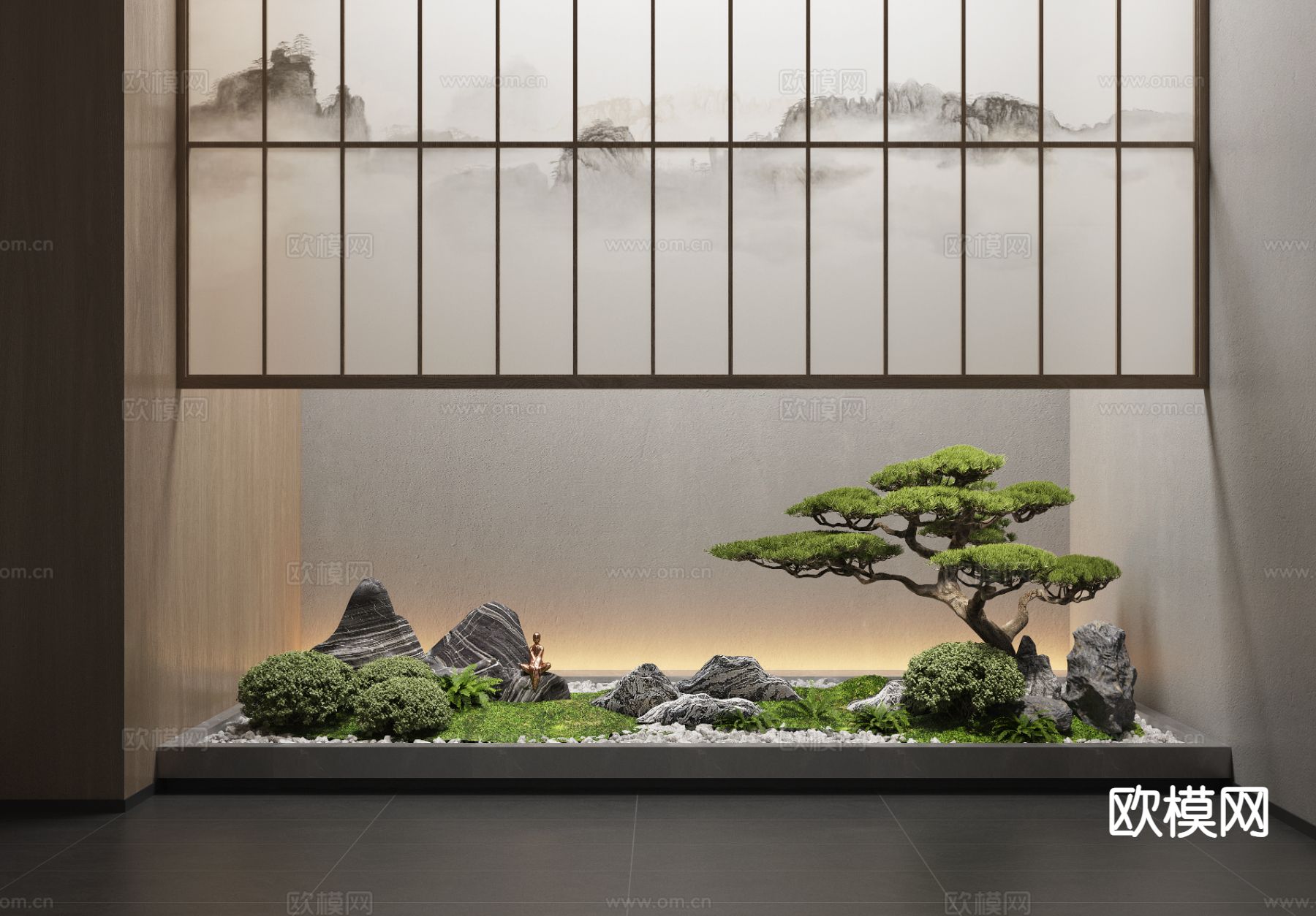 新中式植物造景 室内景观3d模型