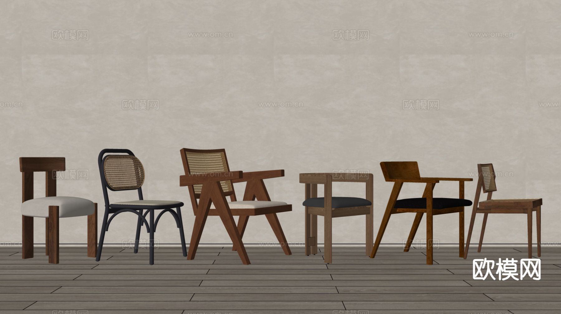 中古风椅子 餐椅su模型下载（渲染图1）