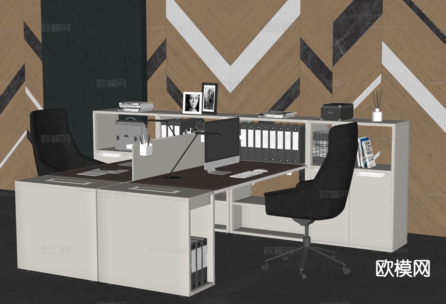 现代文员办公桌椅su模型下载（渲染图1）