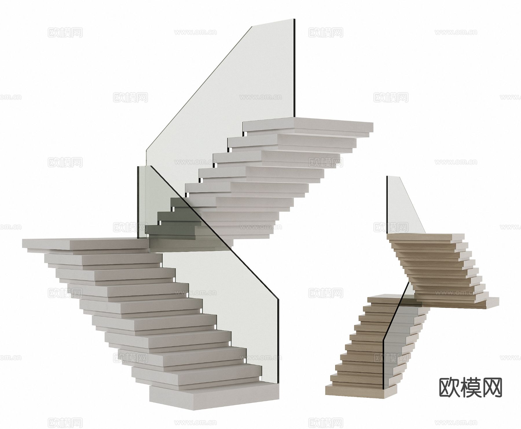 现代楼梯 扶手楼梯 玻璃楼梯3d模型