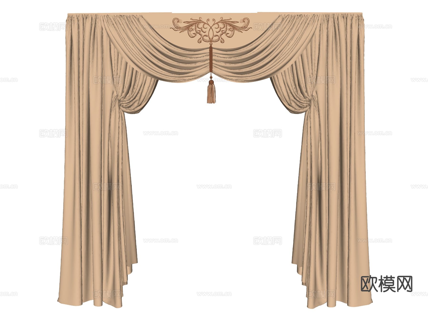 奶油风窗帘 窗纱 纱帘su模型下载（渲染图1）