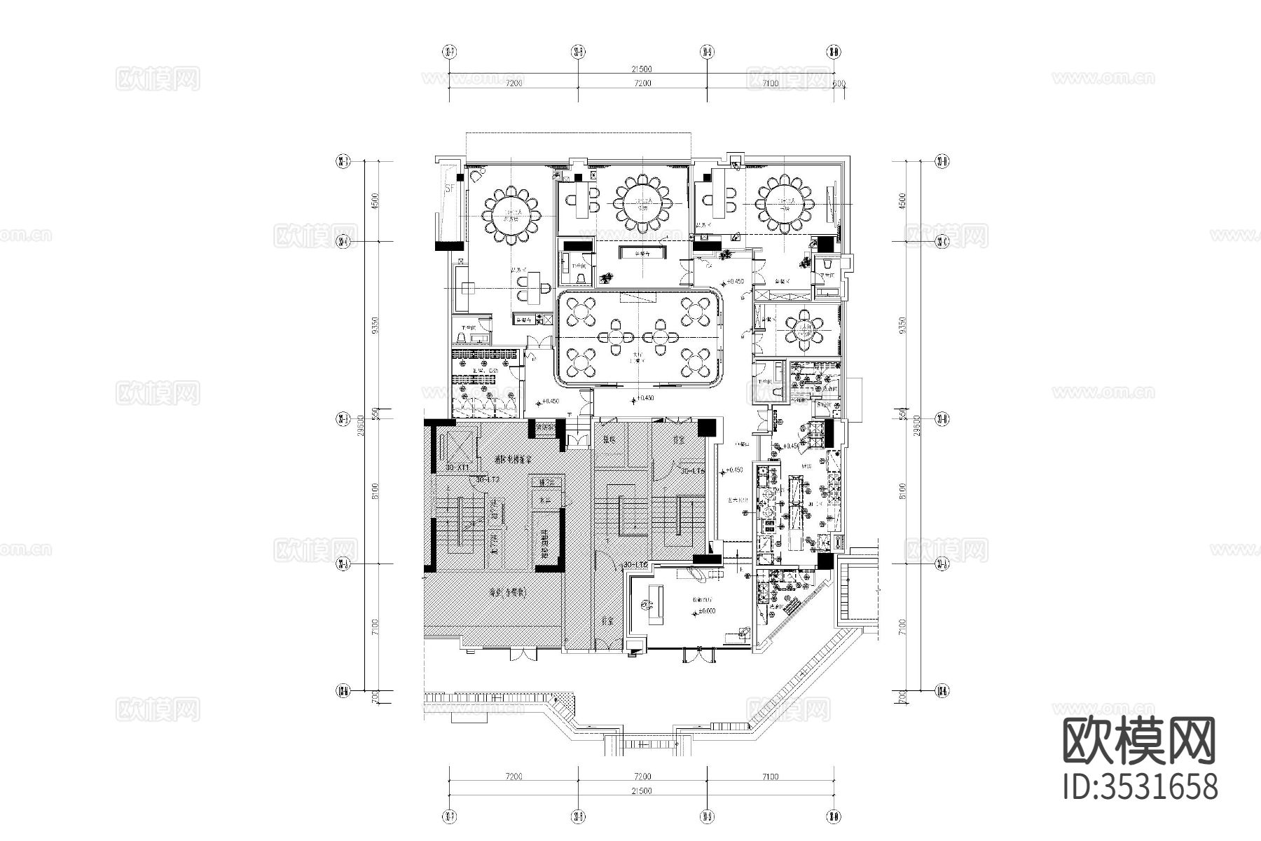中西餐厅饭店cad平面图下载（渲染图5）