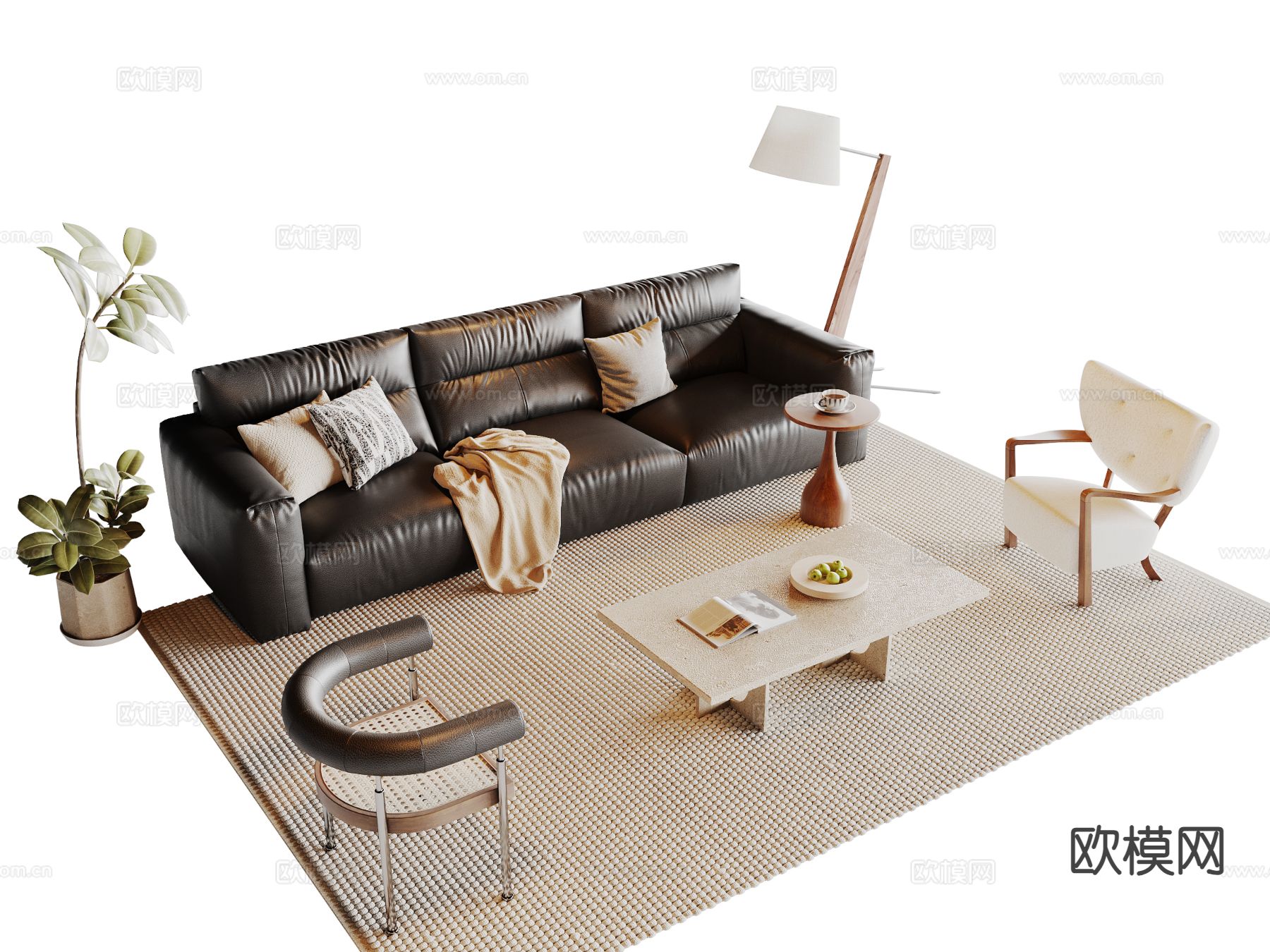 中古风组合沙发su模型下载（渲染图2）