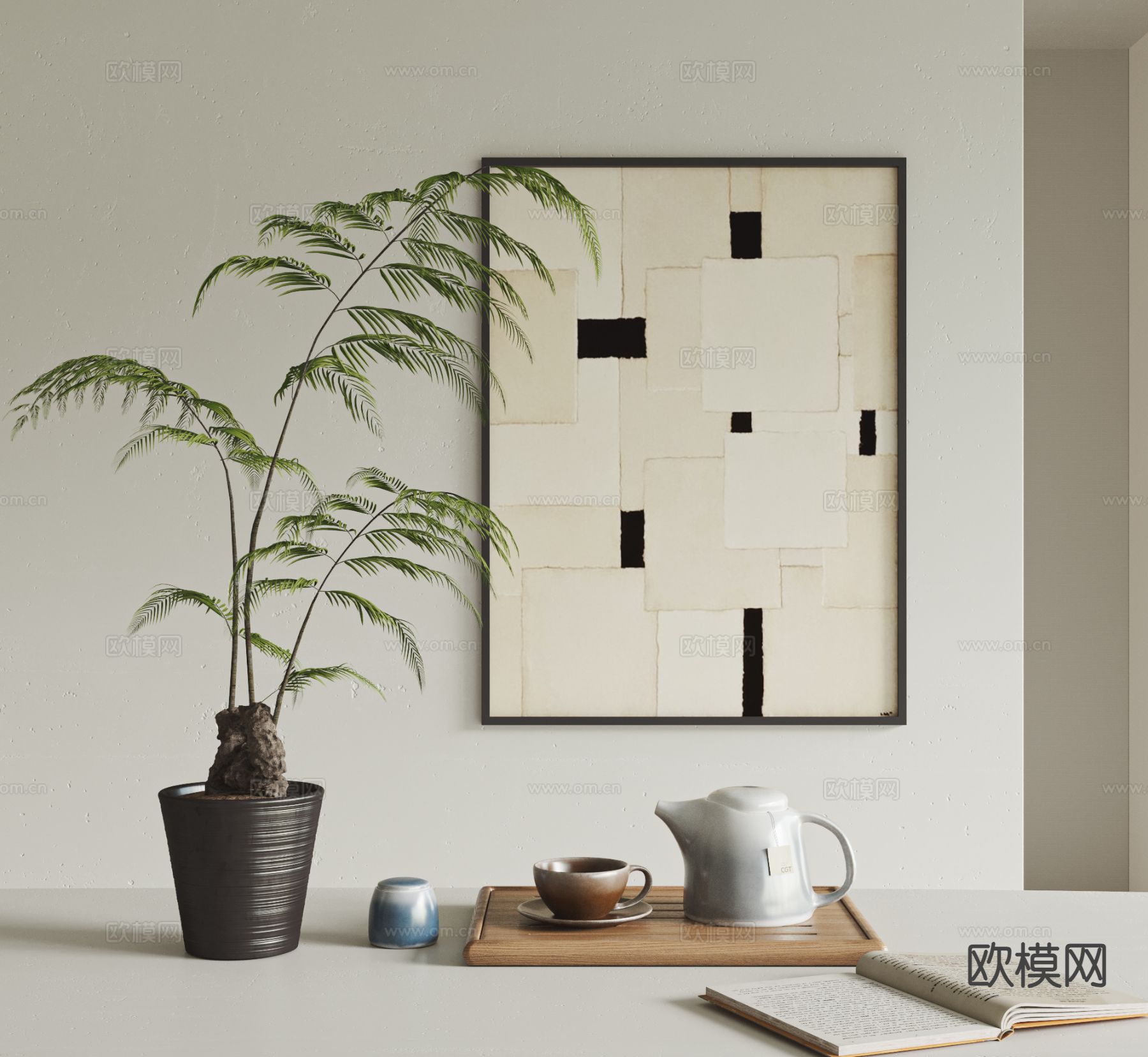 侘寂风茶具3d模型下载