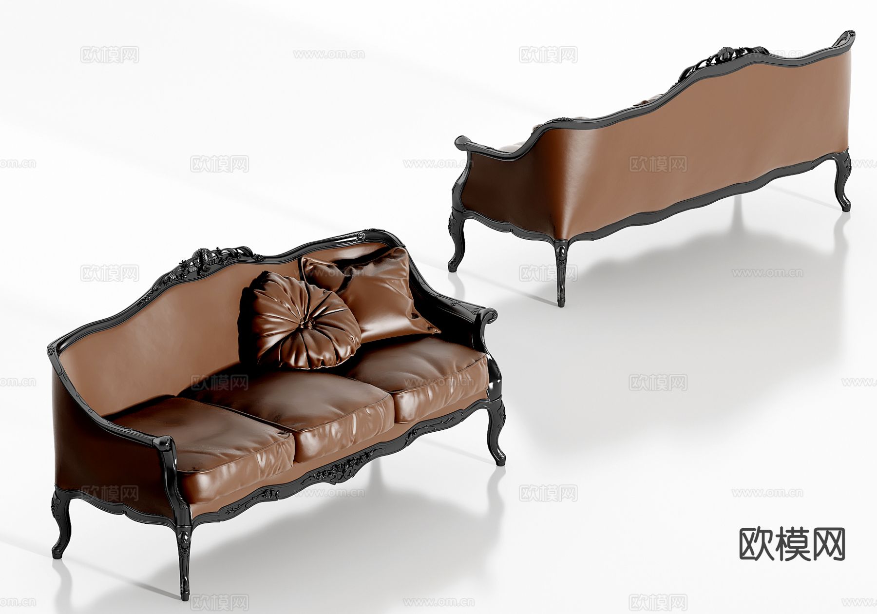 简欧皮革多人沙发su模型下载（渲染图2）