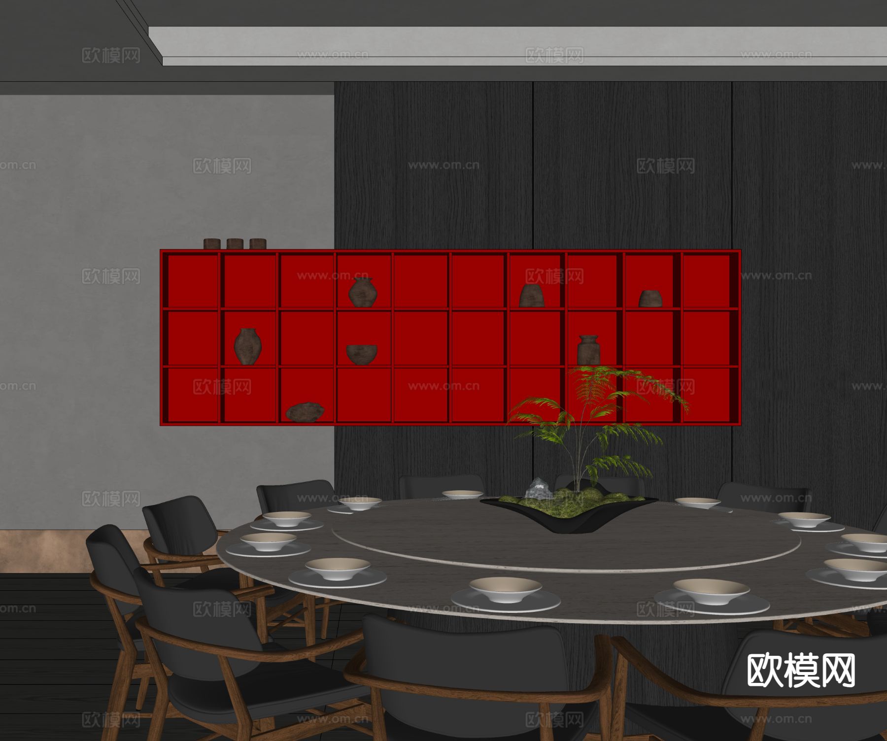 中餐厅包厢 酒楼包房su模型下载（渲染图1）