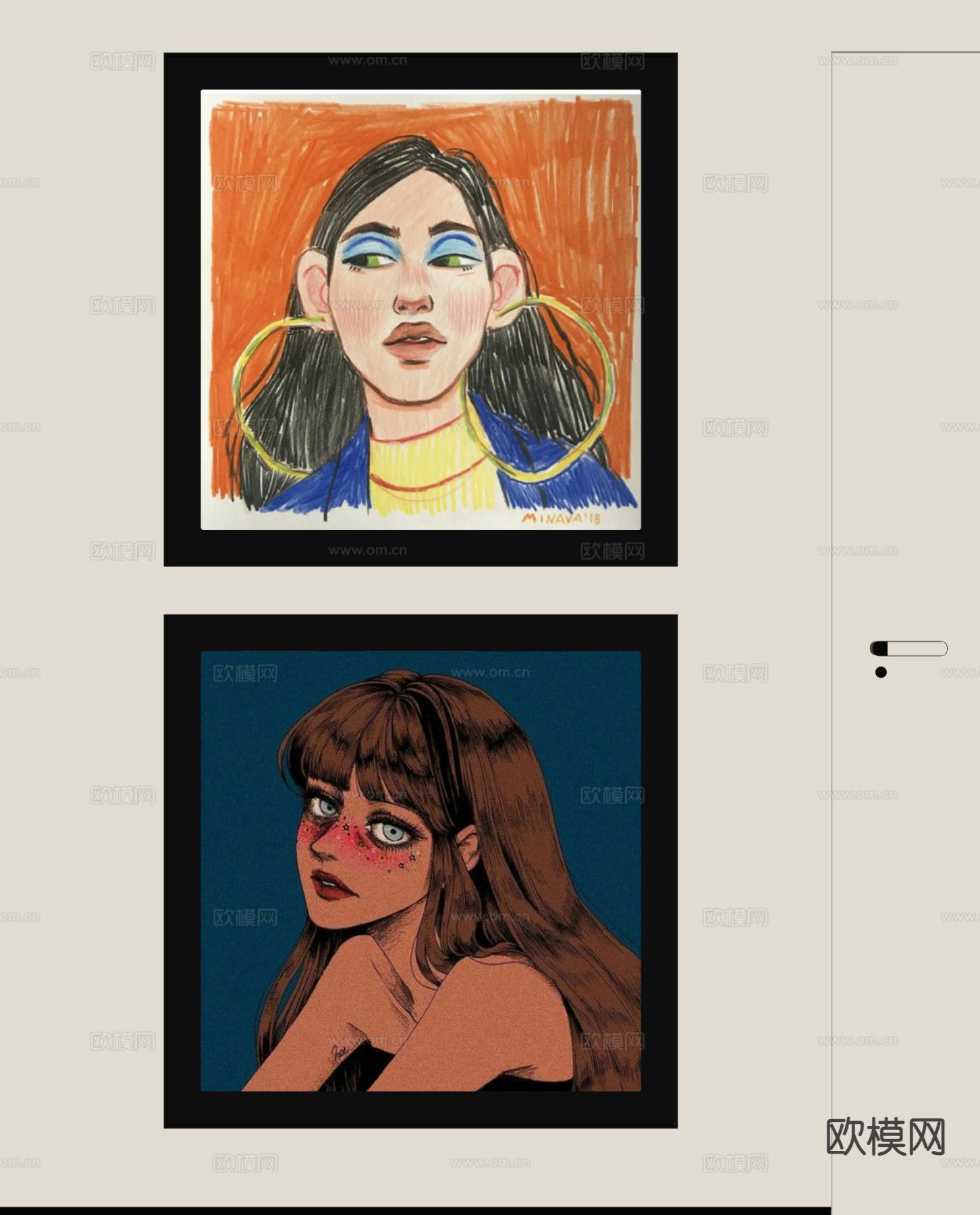 中古风装饰画 人像画 艺术画 挂画su模型