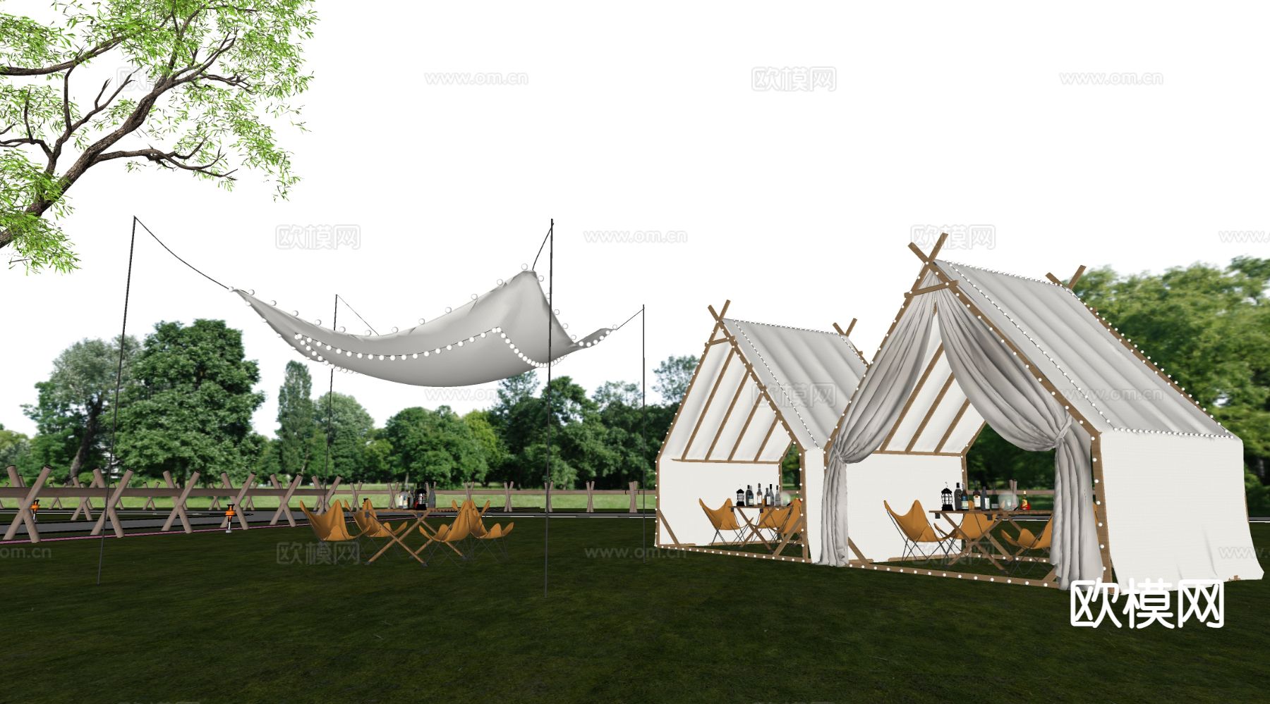 现代露营帐篷 户外帐篷su模型下载（渲染图1）