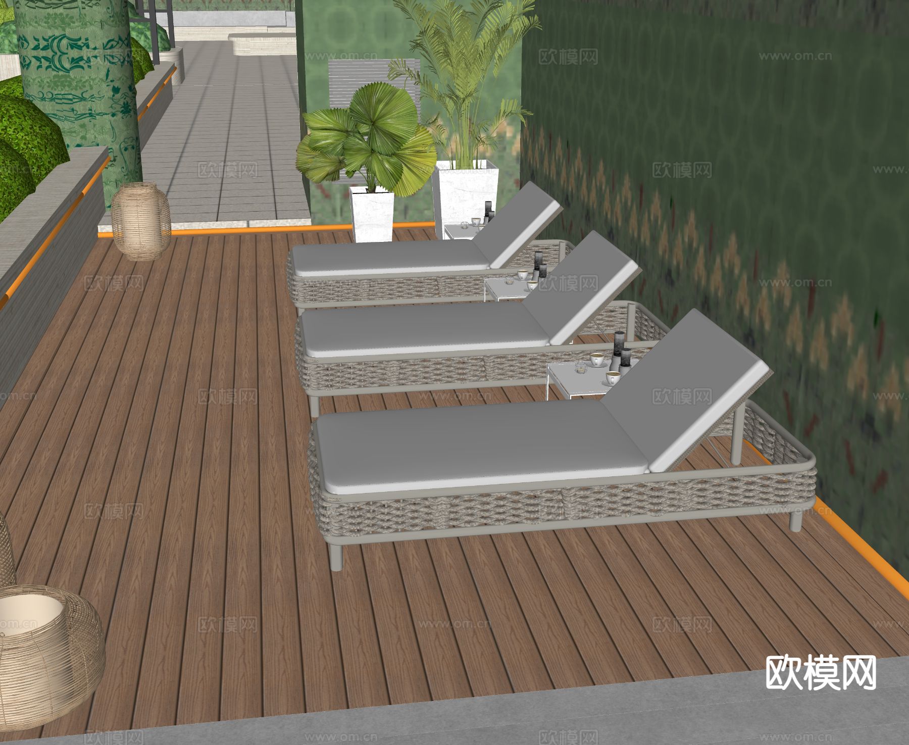 泳池躺椅 沙滩躺椅su模型下载（渲染图1）