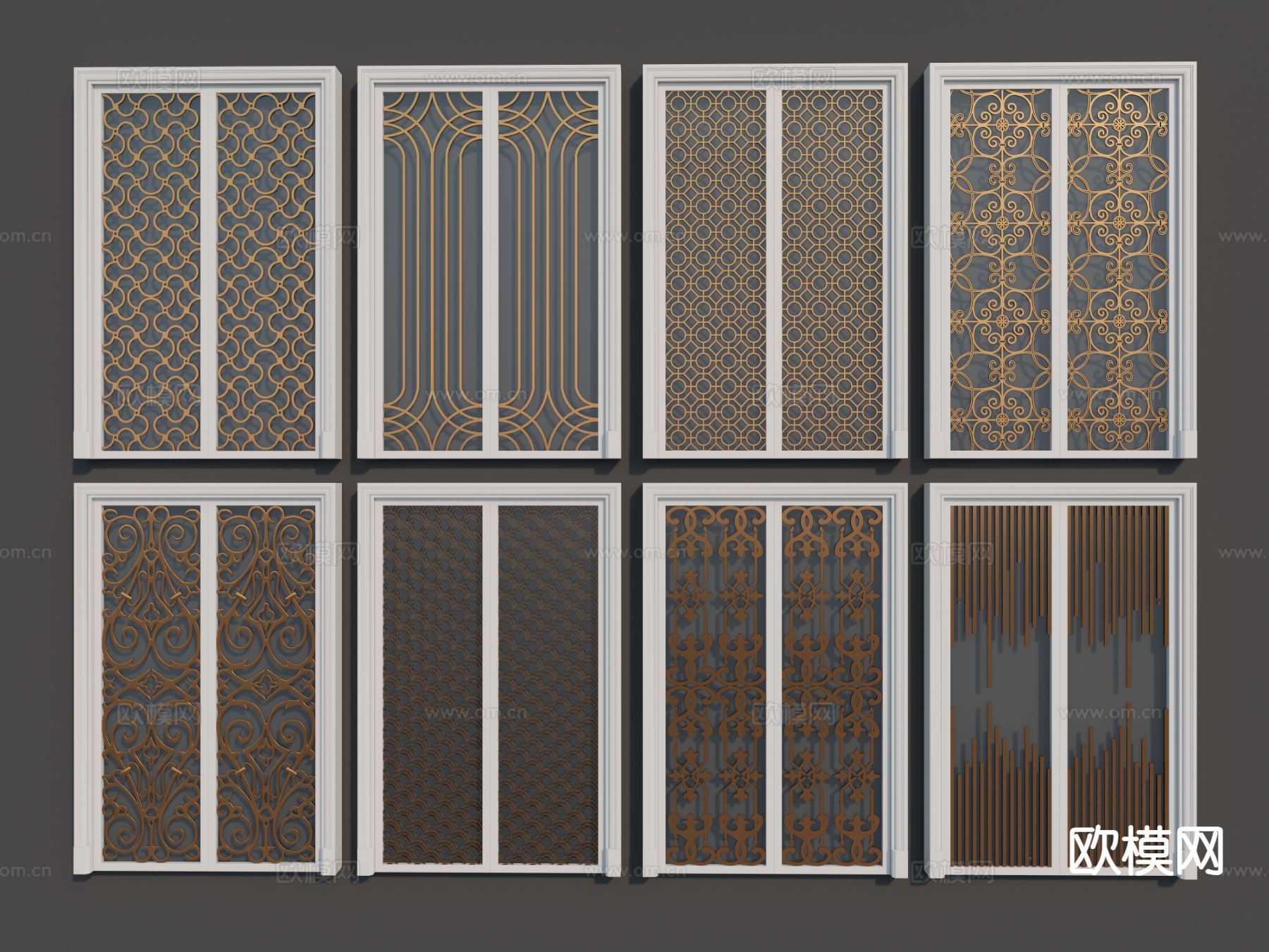 欧式铁艺大门 双开门 别墅大门 推拉门3d模型