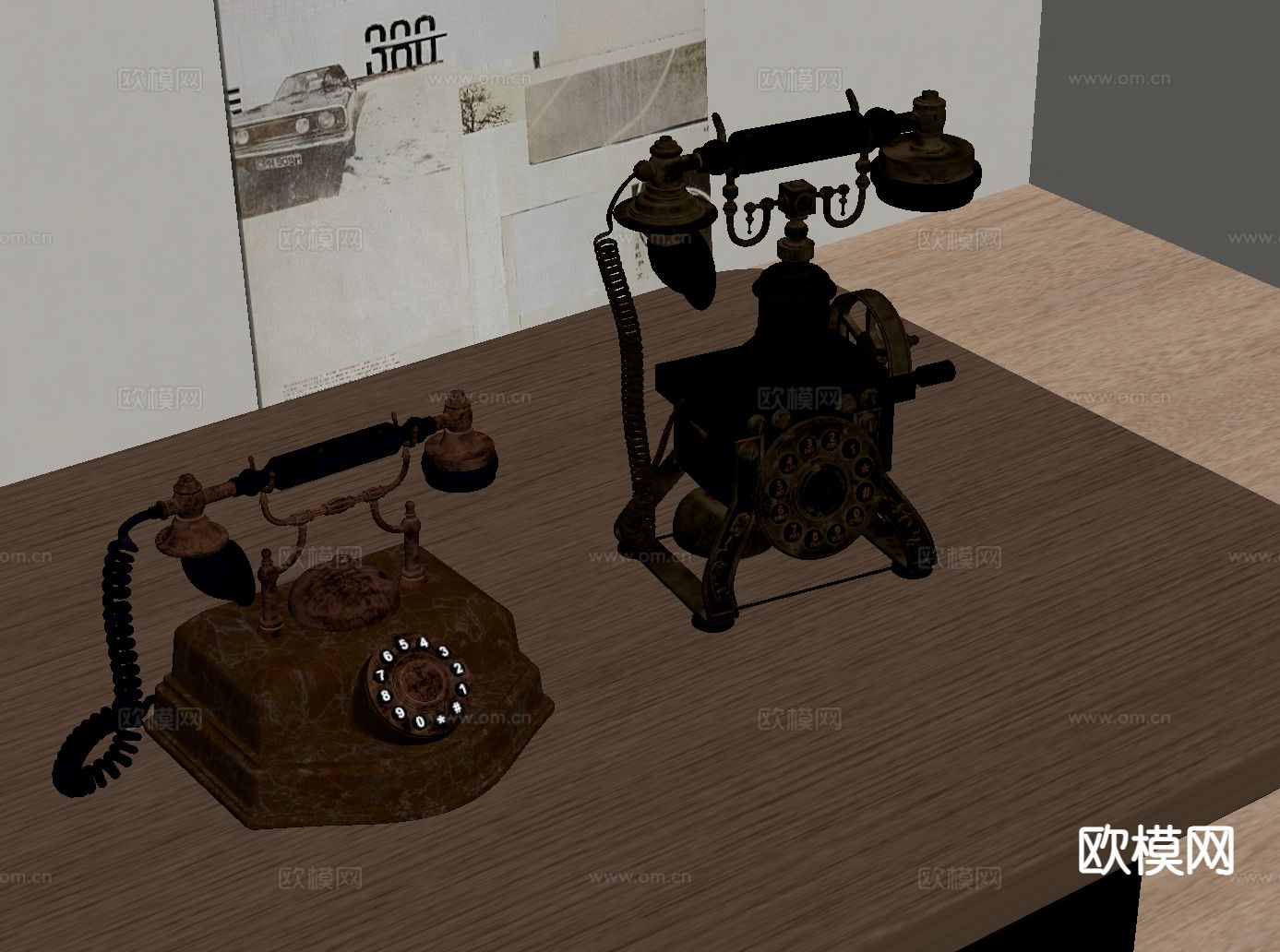 法式电话 拨盘电话机su模型下载（渲染图1）