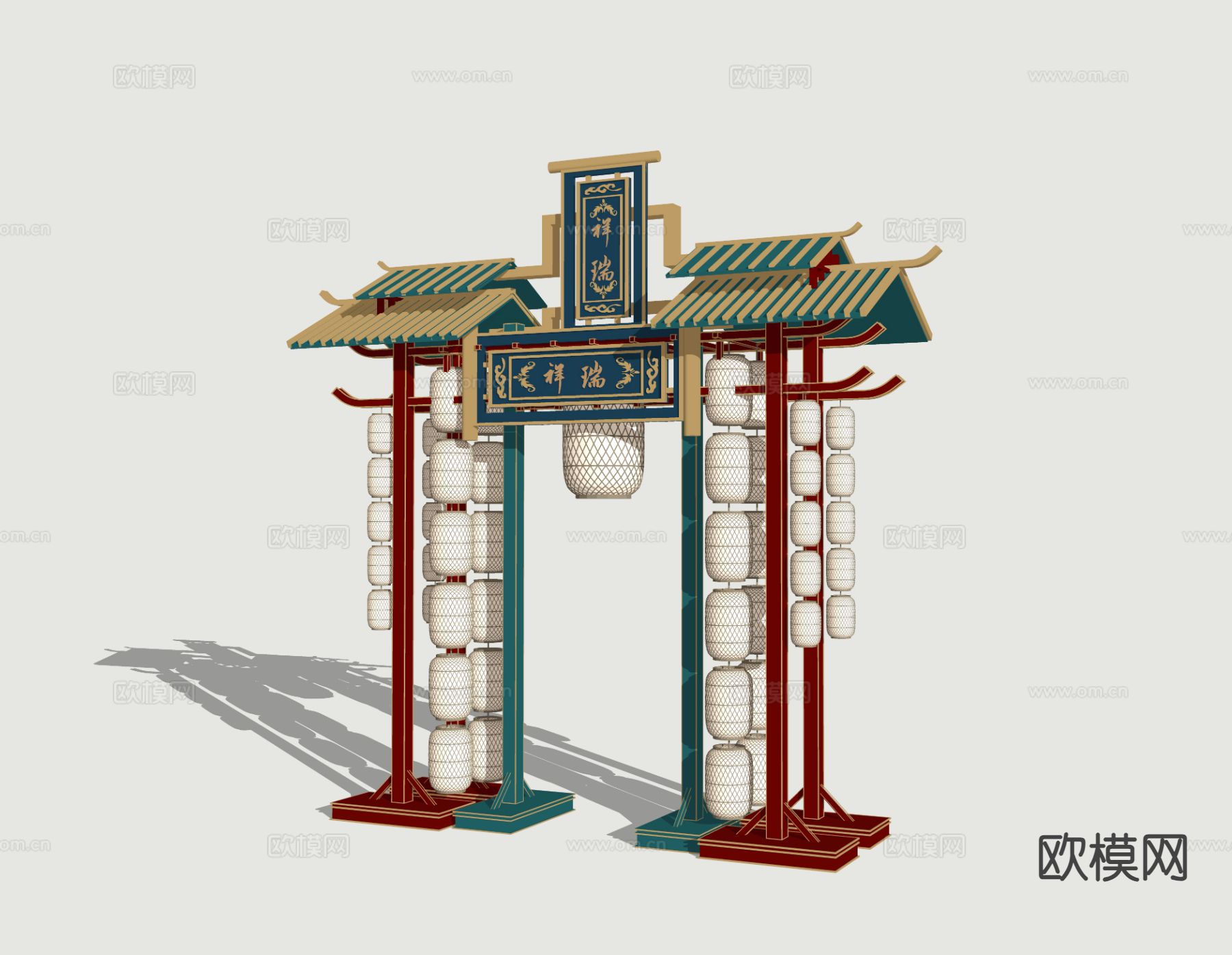 新中式古建牌坊 国潮入口 美陈3d模型