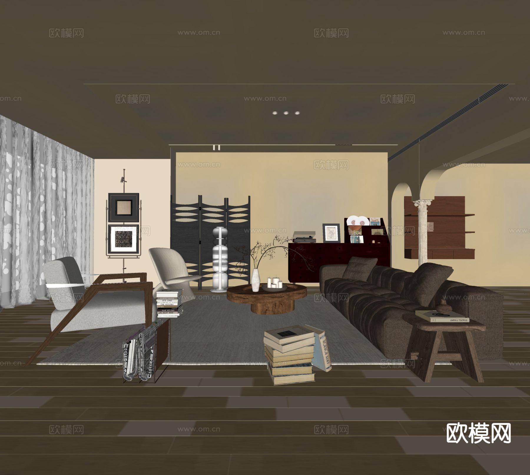 中古风客厅su模型下载（渲染图1）
