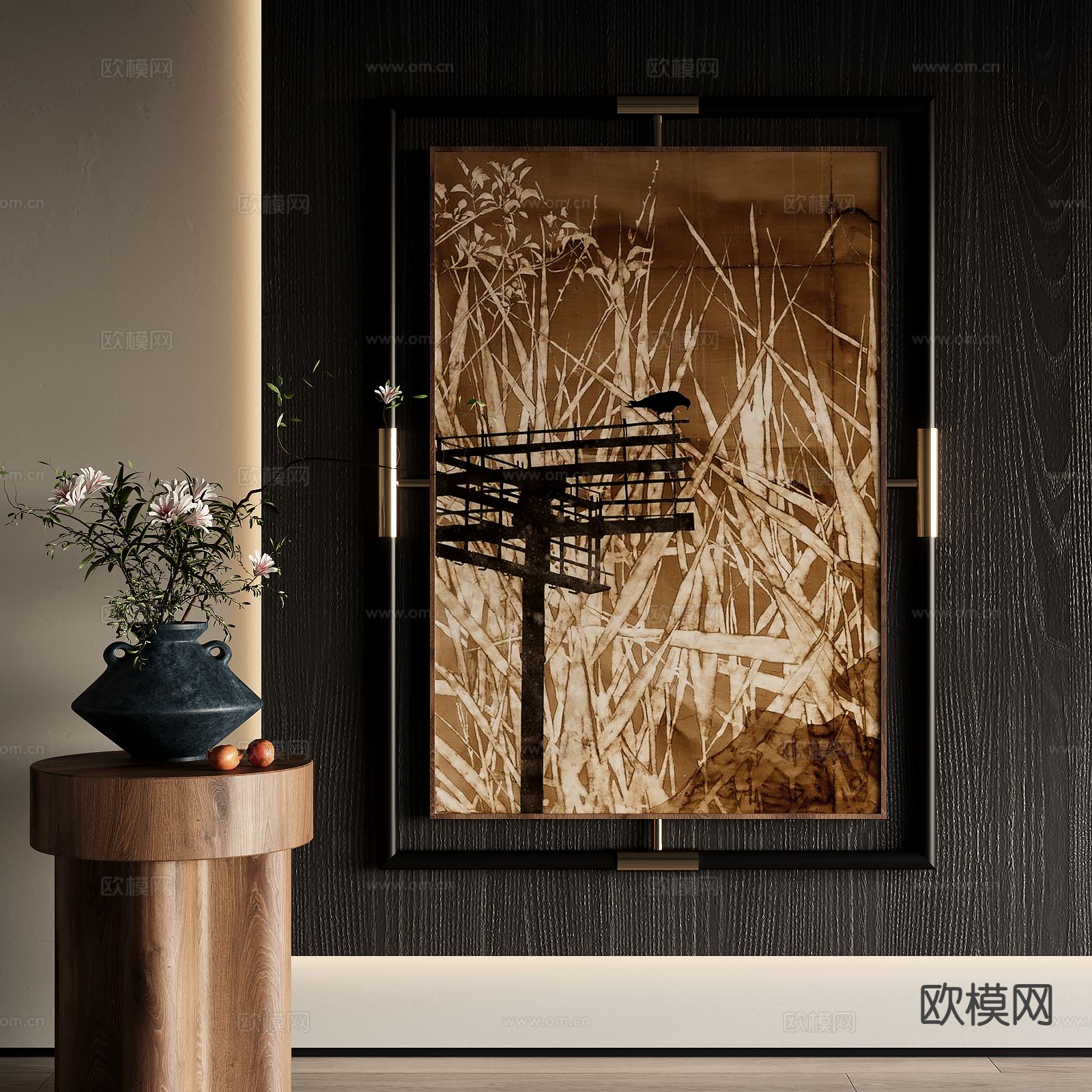 新中式装饰画 艺术画 挂画su模型