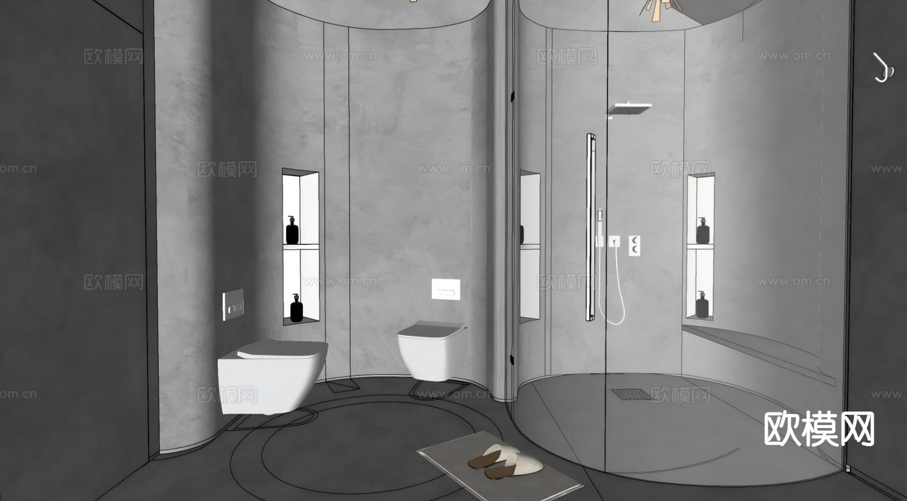 酒店卫生间 洗手间su模型下载（渲染图2）