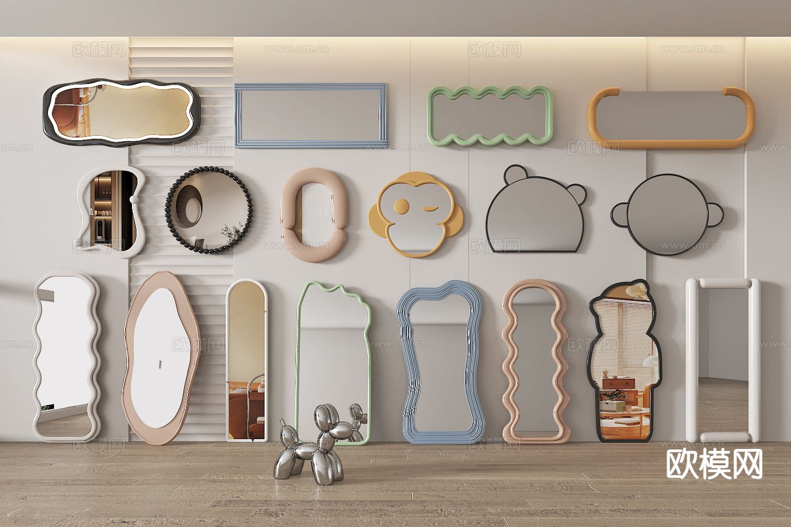 网红镜子装饰镜 卫浴镜 挂镜su模型下载（渲染图2）