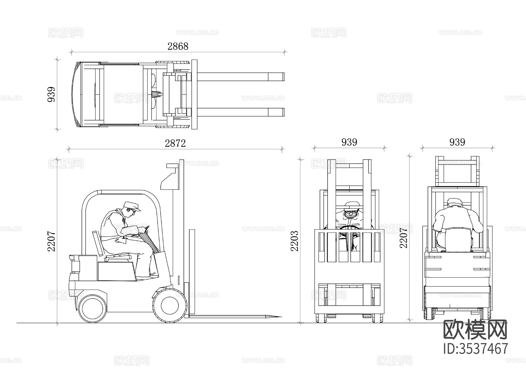 带托盘叉车cad立面图下载
