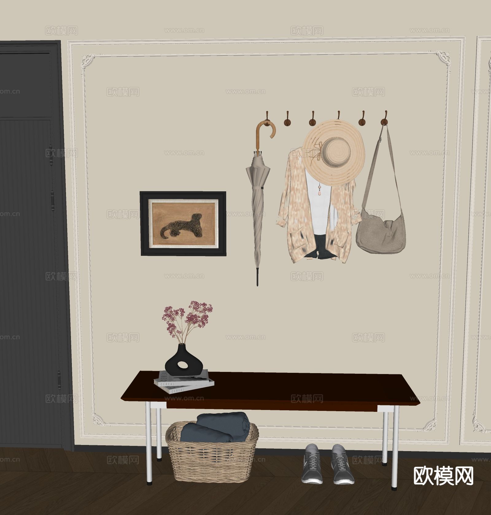 中古风凳子 木凳 换鞋凳su模型下载（渲染图1）