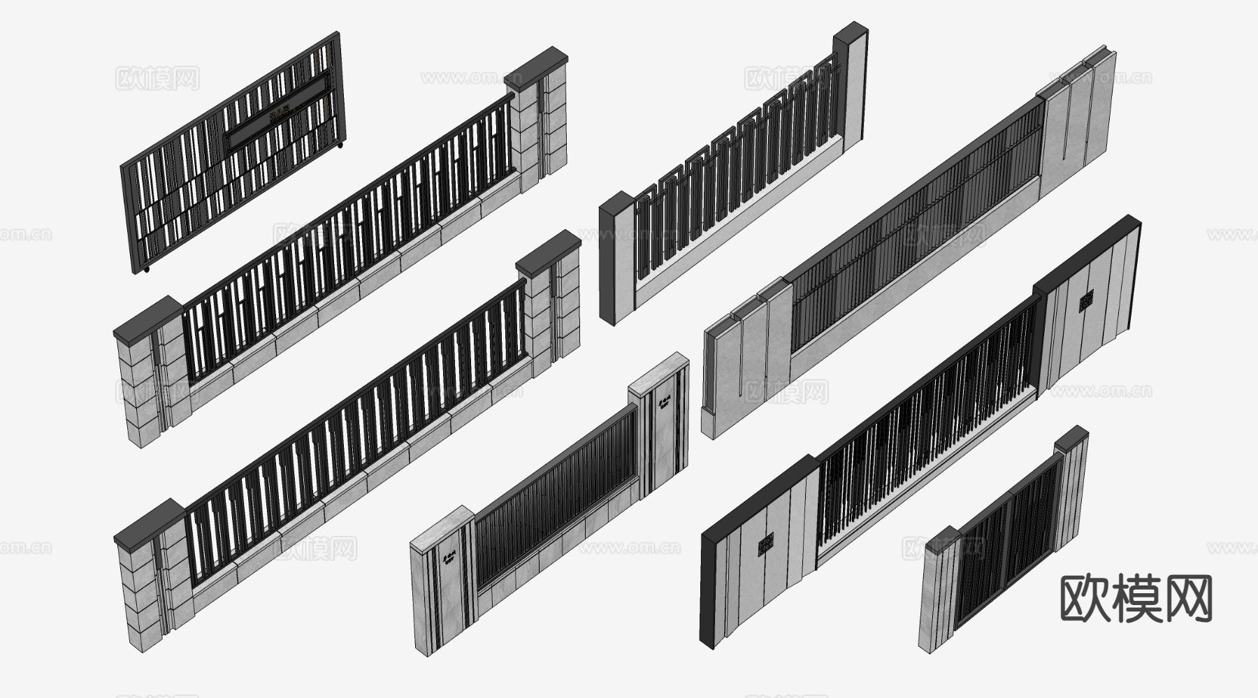 小区围墙 院墙 景观围墙su模型下载（渲染图1）