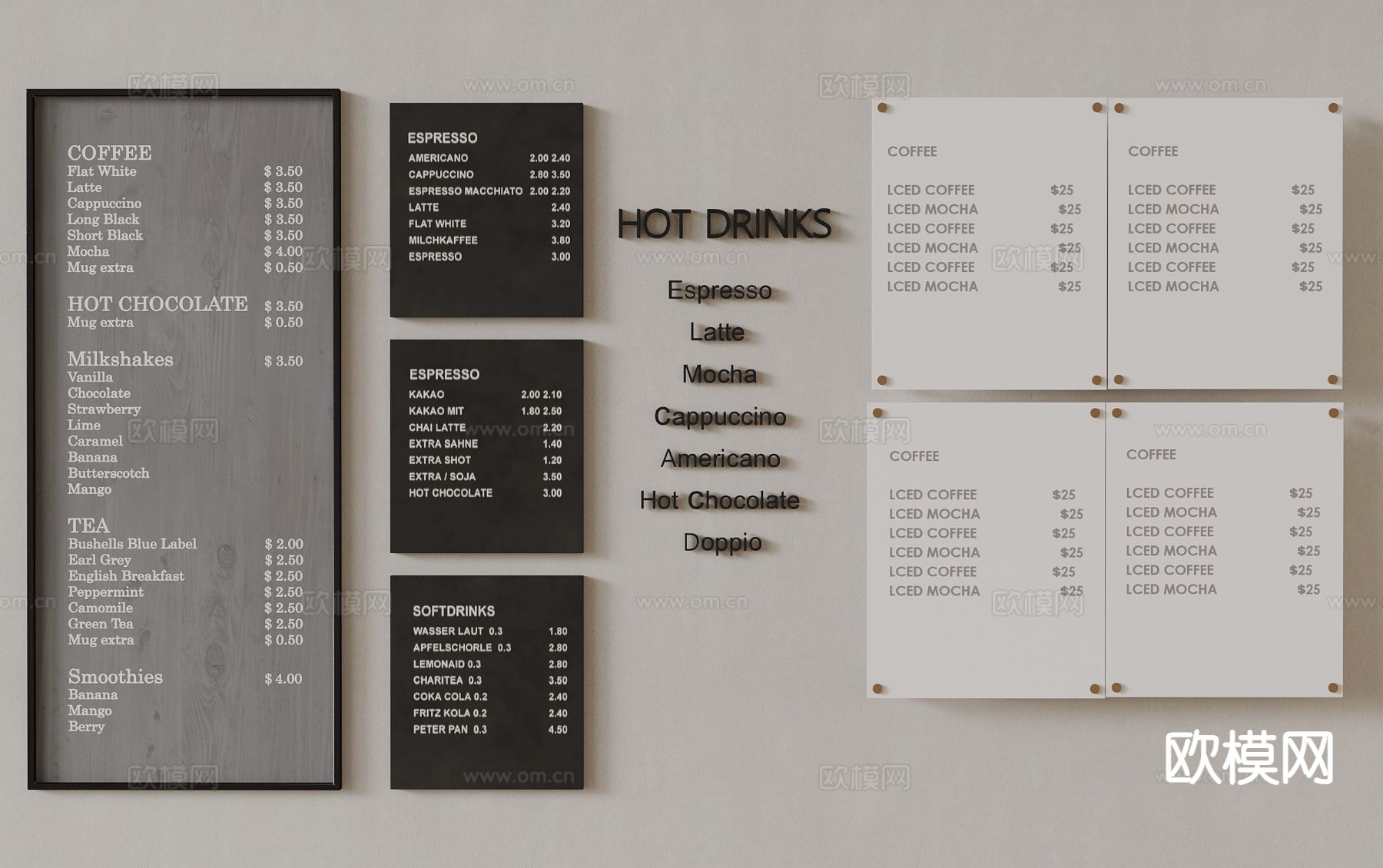 咖啡店标价 标识 菜单su模型下载（渲染图2）