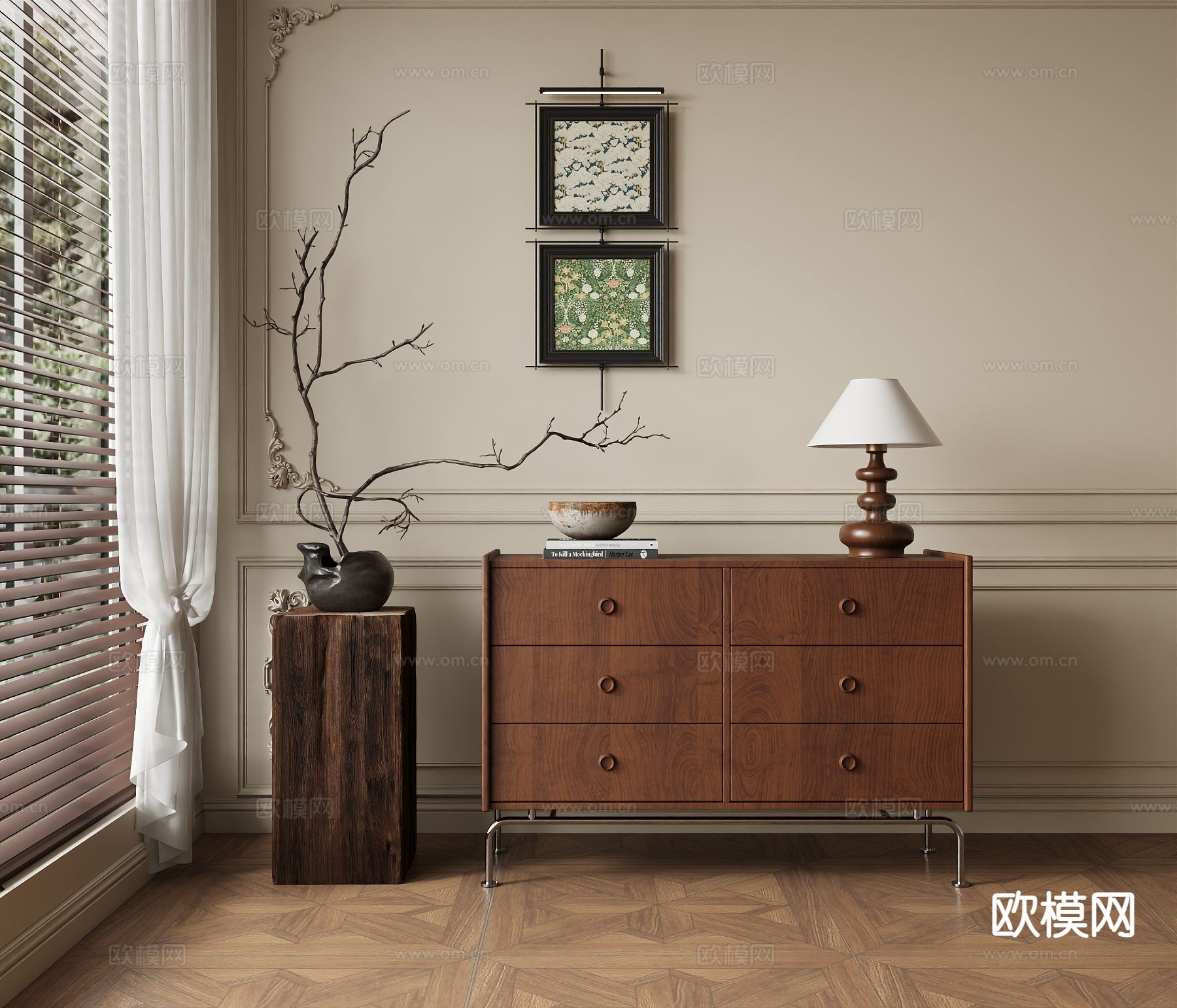 中古风边柜 斗柜 玄关柜3d模型下载