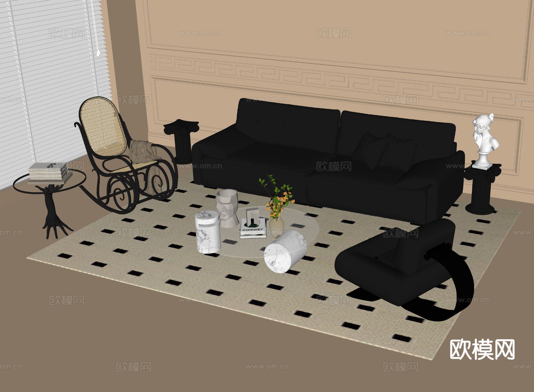法式组合沙发su模型下载（渲染图1）