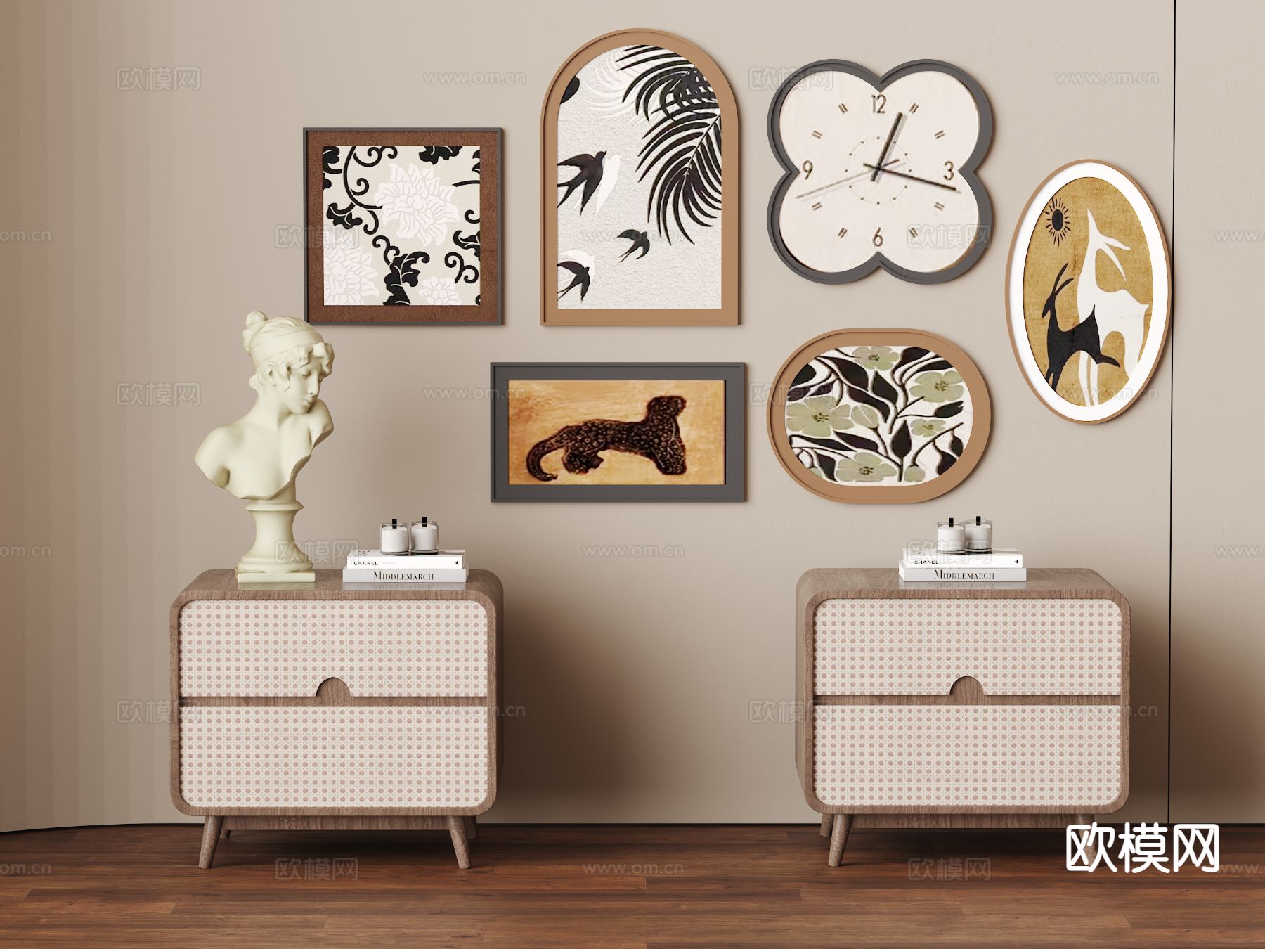 中古风床头柜3d模型下载