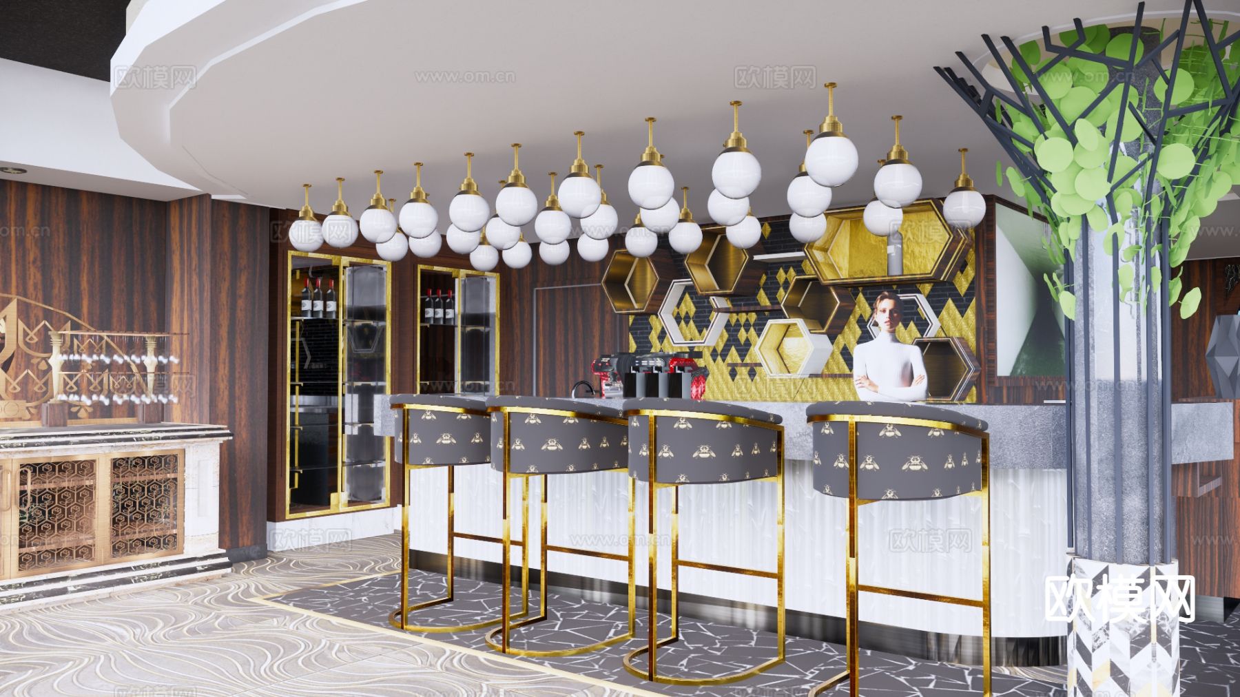 酒店吧台su模型下载（渲染图2）