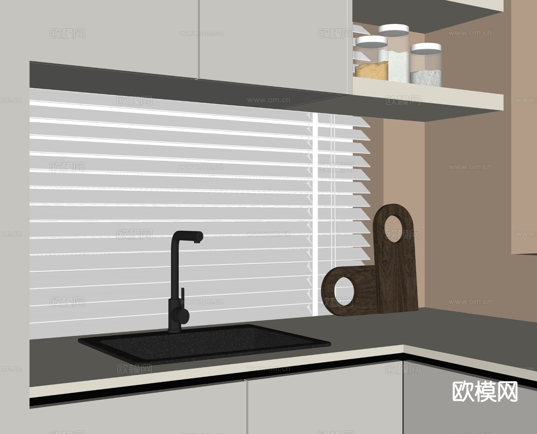 现代厨房洗菜盆 台盆su模型下载（渲染图1）