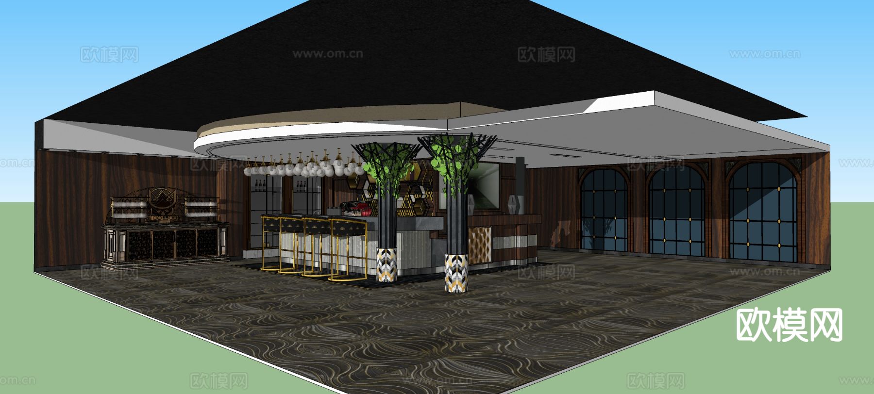 酒店吧台su模型下载（渲染图1）