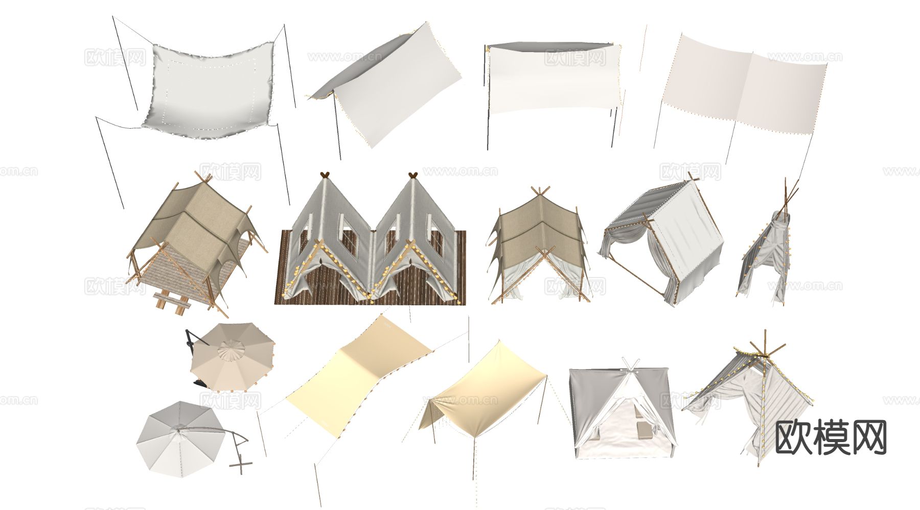 现代露营帐篷 户外帐篷su模型下载（渲染图1）