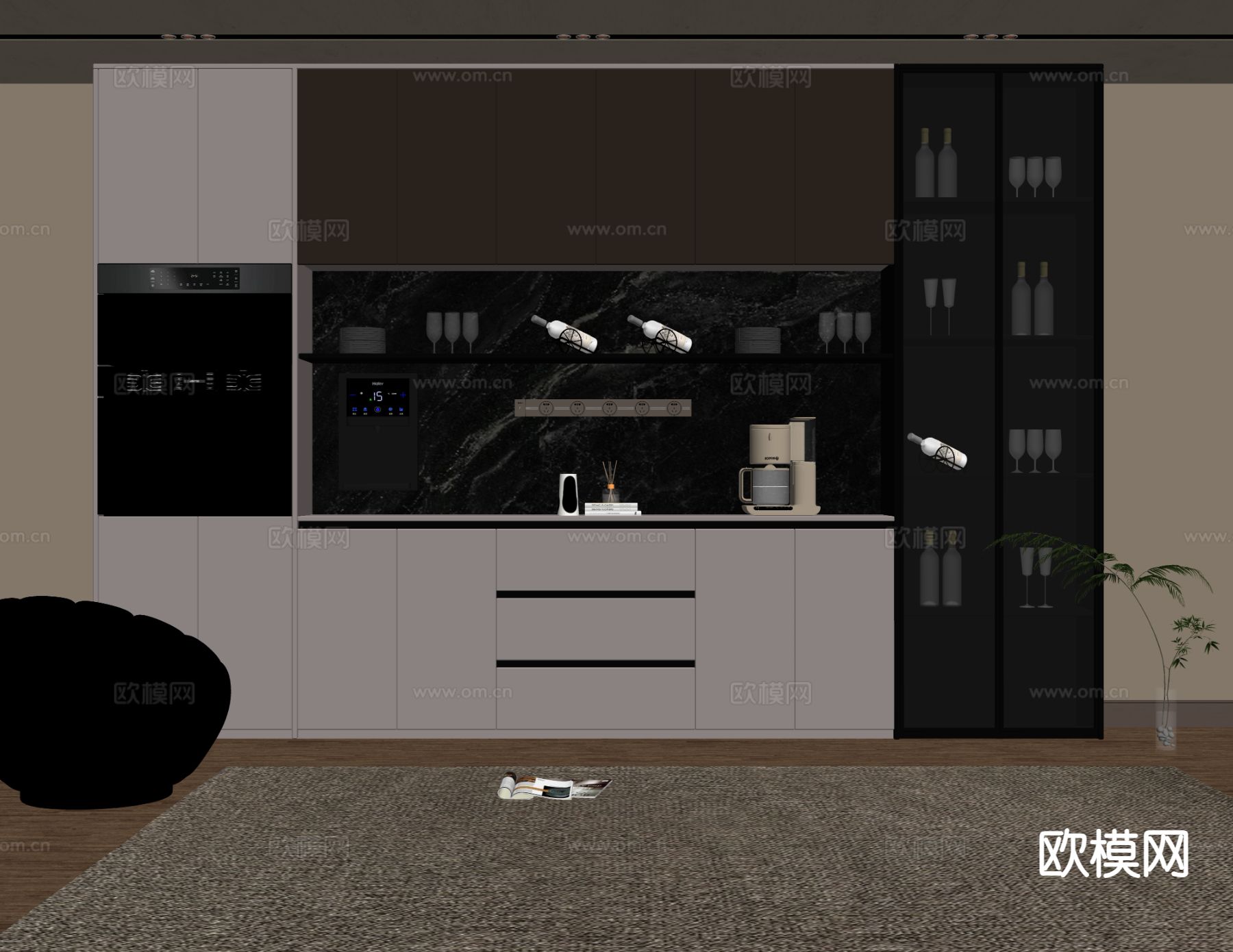意式酒柜 餐边柜su模型下载（渲染图1）