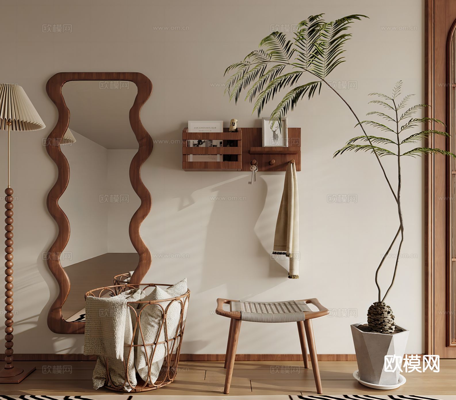 中古风镜子 全身镜 穿衣镜su模型下载（渲染图2）