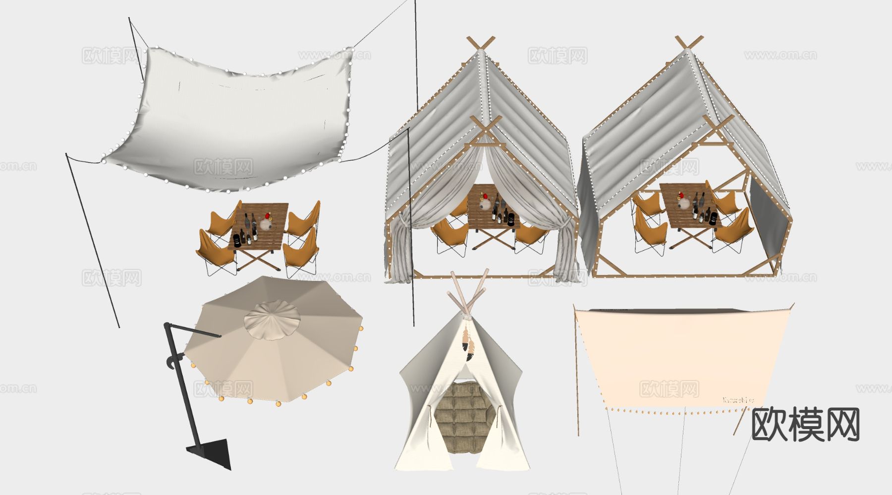 现代露营帐篷 户外帐篷su模型下载（渲染图1）