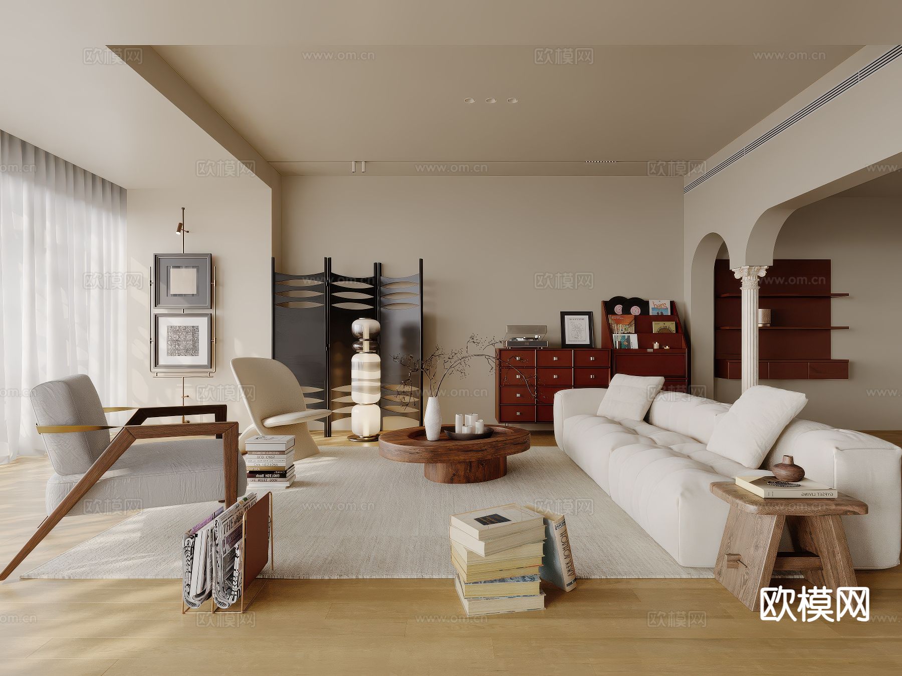 中古风客厅su模型下载（渲染图2）